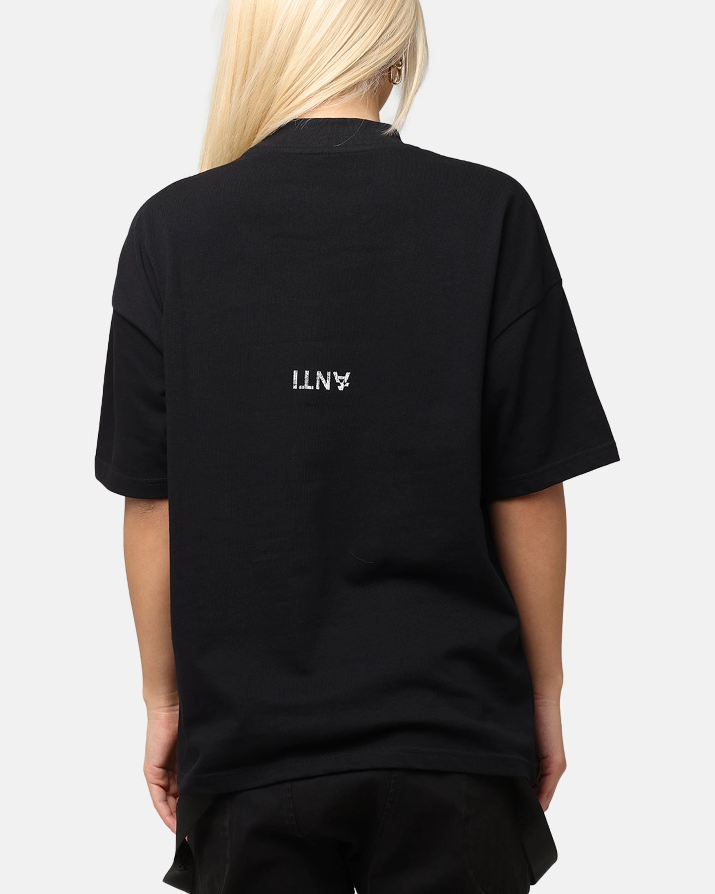 Drop Shoulder Design The Anti Order Legion Mock Neck T-Shirt Black