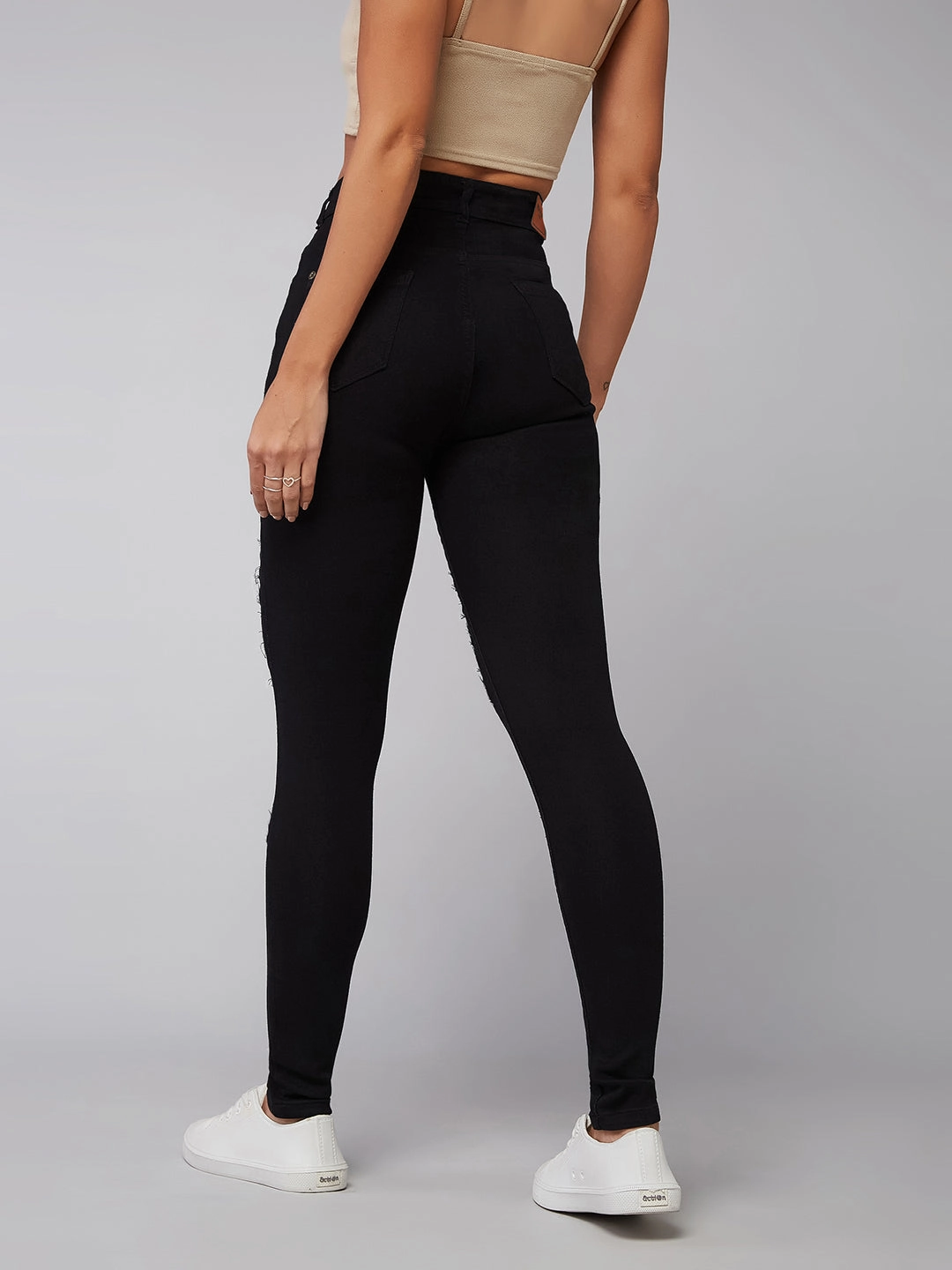 Women's Black Slim-Fit High-Rise Mild Distressed Ripped Detailing Stretchable Denim Jeans Smart Style