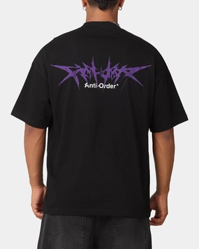 Relaxed Crew Neck Opening FlexibleWaistband The Anti Order Metal Mock Neck T-Shirt Black