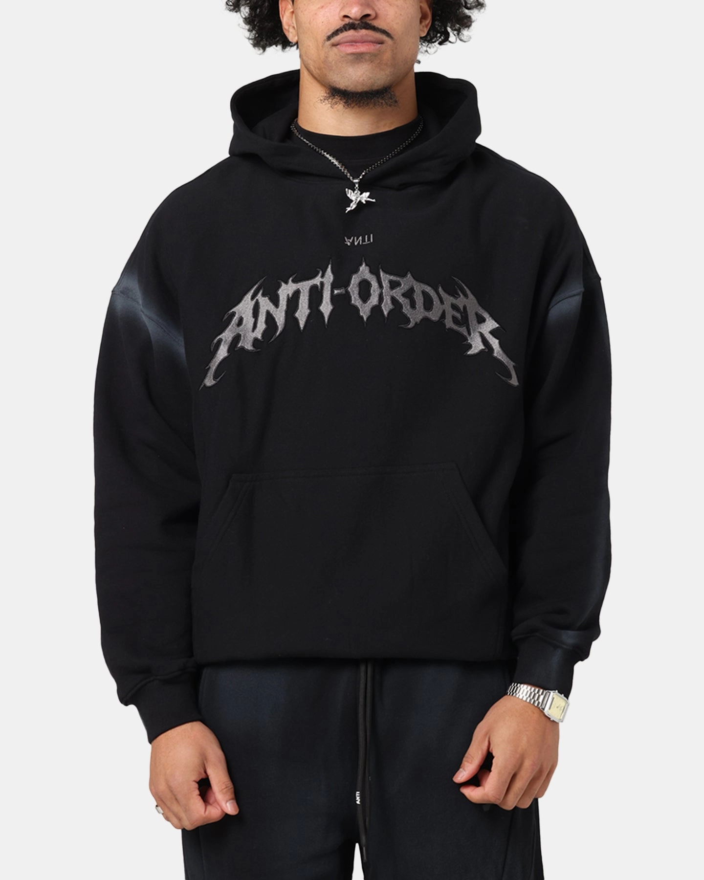 SeamlessKnitConstruction Reinforced Seams The Anti Order Mosh Boxy Hoodie Sunfade Black/Grey