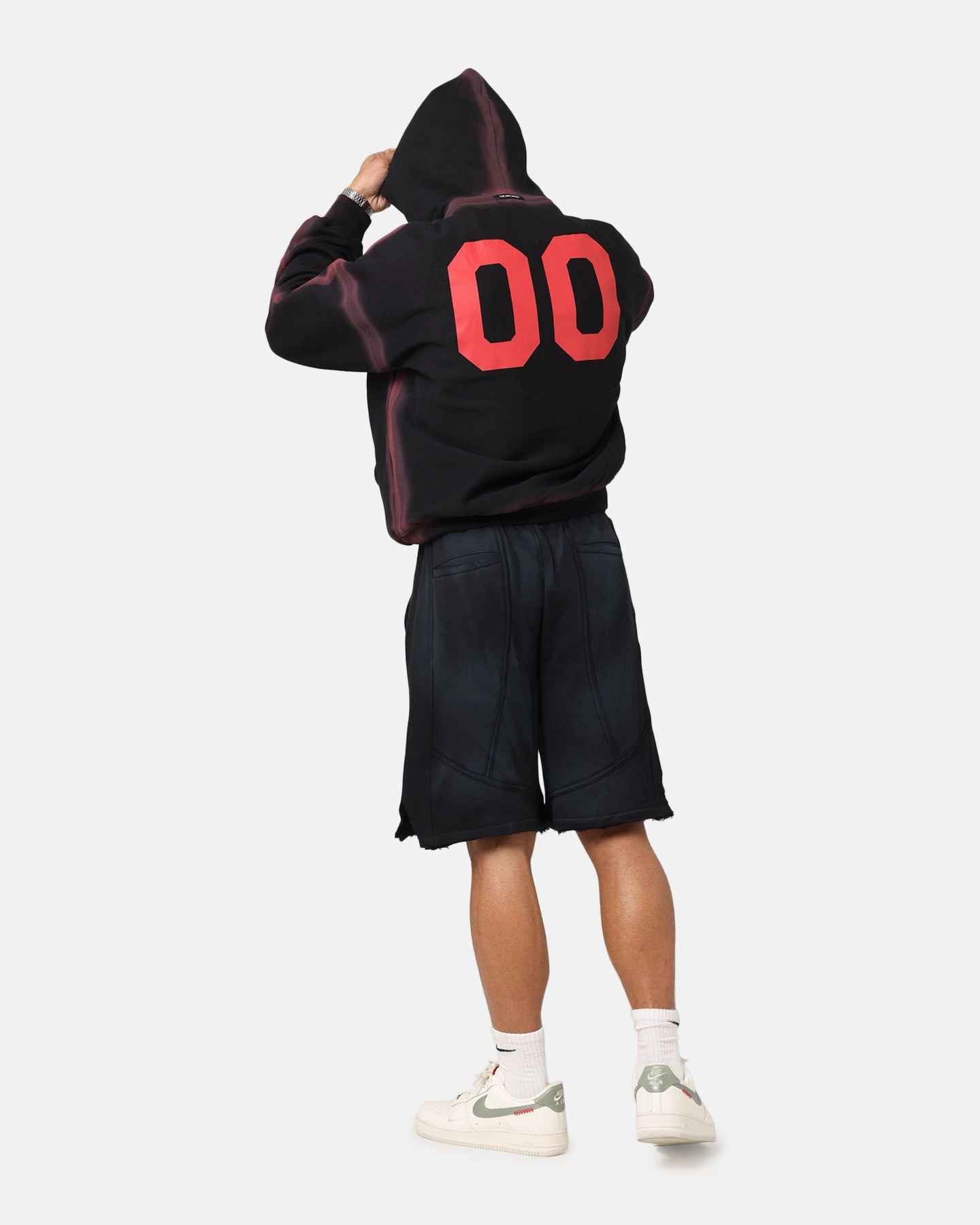 The Anti Order Mosh Boxy Hoodie Sunfade Black/Red Bonded Seam Tape