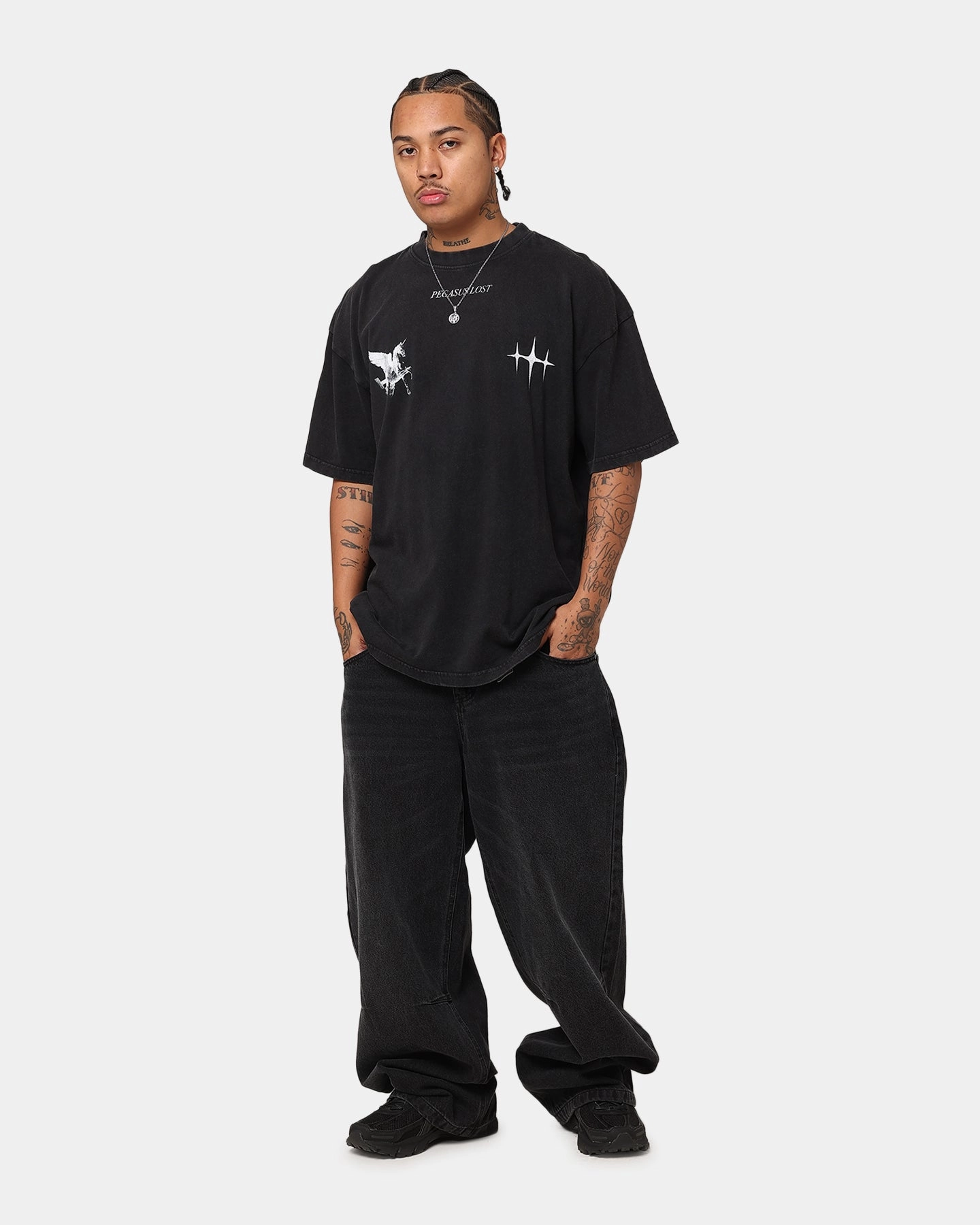 The Anti Order Pegasus Lost T-Shirt Black Acidwash NonToxicCoating Smooth Stitching