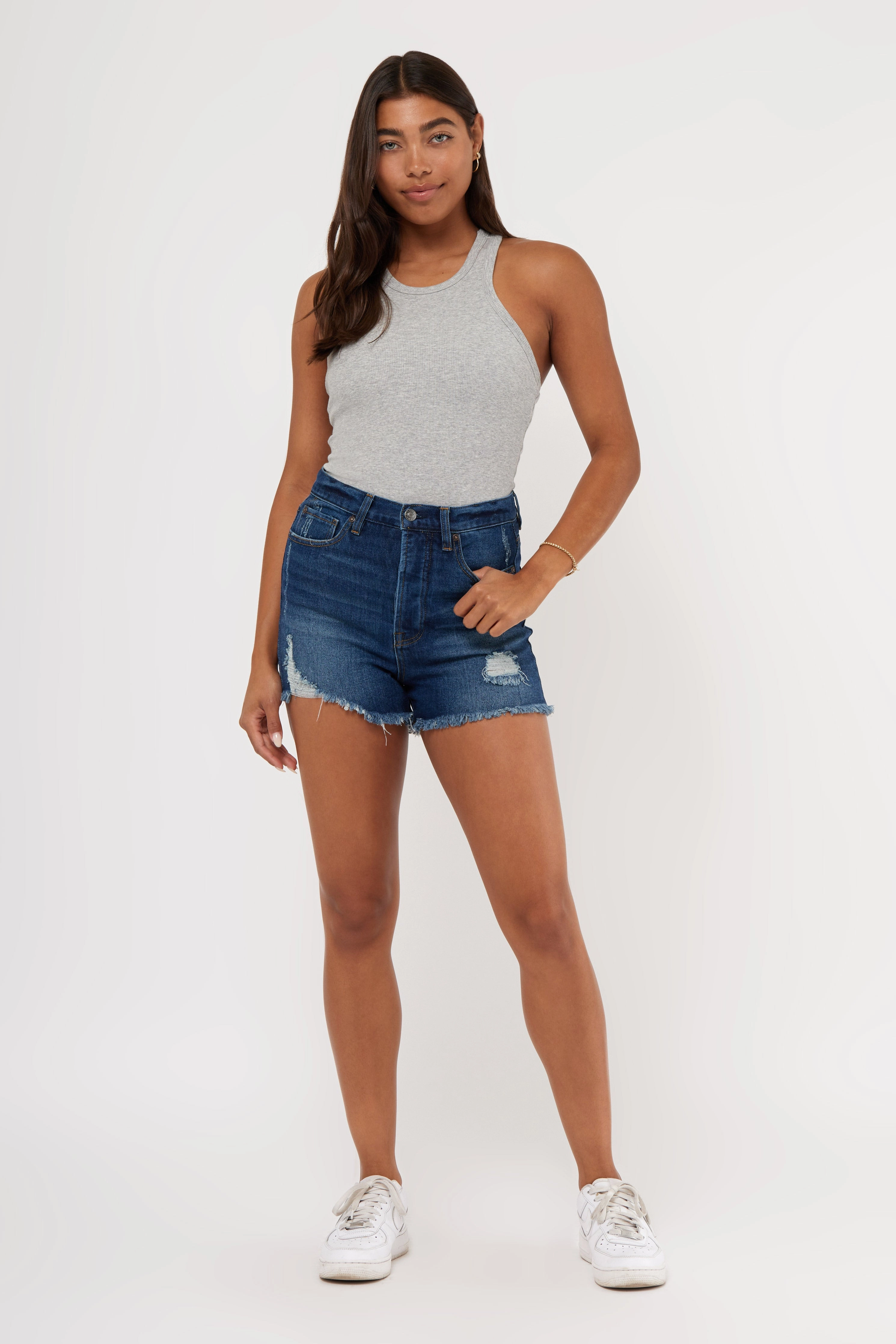 Formal Wear THE PINCH HI RISE DENIM SHORTS WITH DESTRUCTION