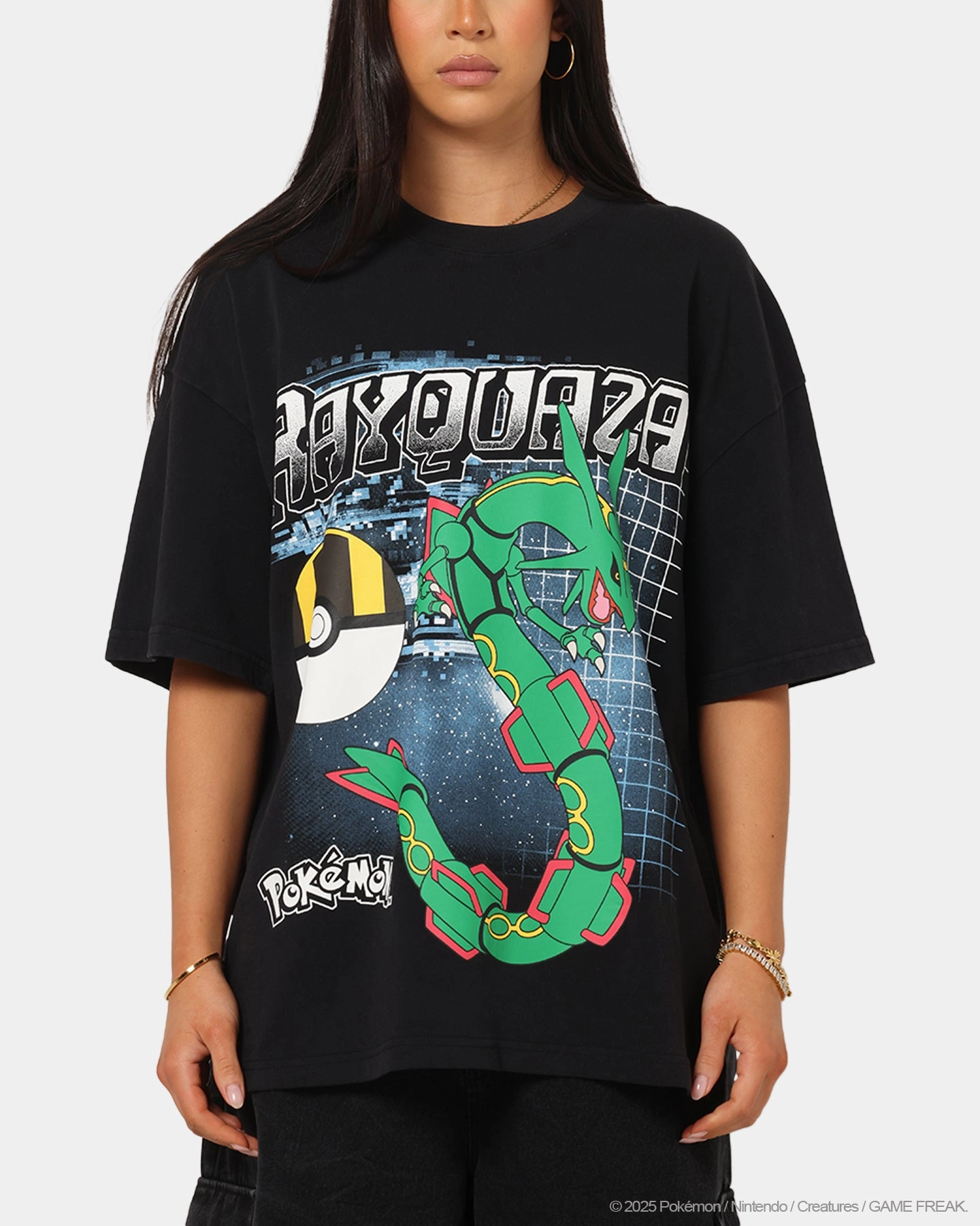 The Pok??mon Collection By 73 Studio Rayquaza Vintage T-Shirt Off Black Sporty Hoodie