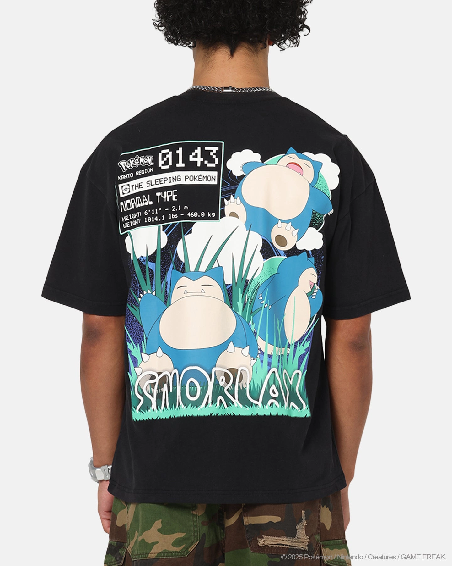 The Pok??mon Collection By 73 Studio Snorlax Vintage T-Shirt Off Black FadeResistant Coating Breathable back panel