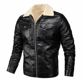 West Louis? Fleece Collar Warm Biker Leather Jacket MultiPocket Configuration Quick Release Buckle