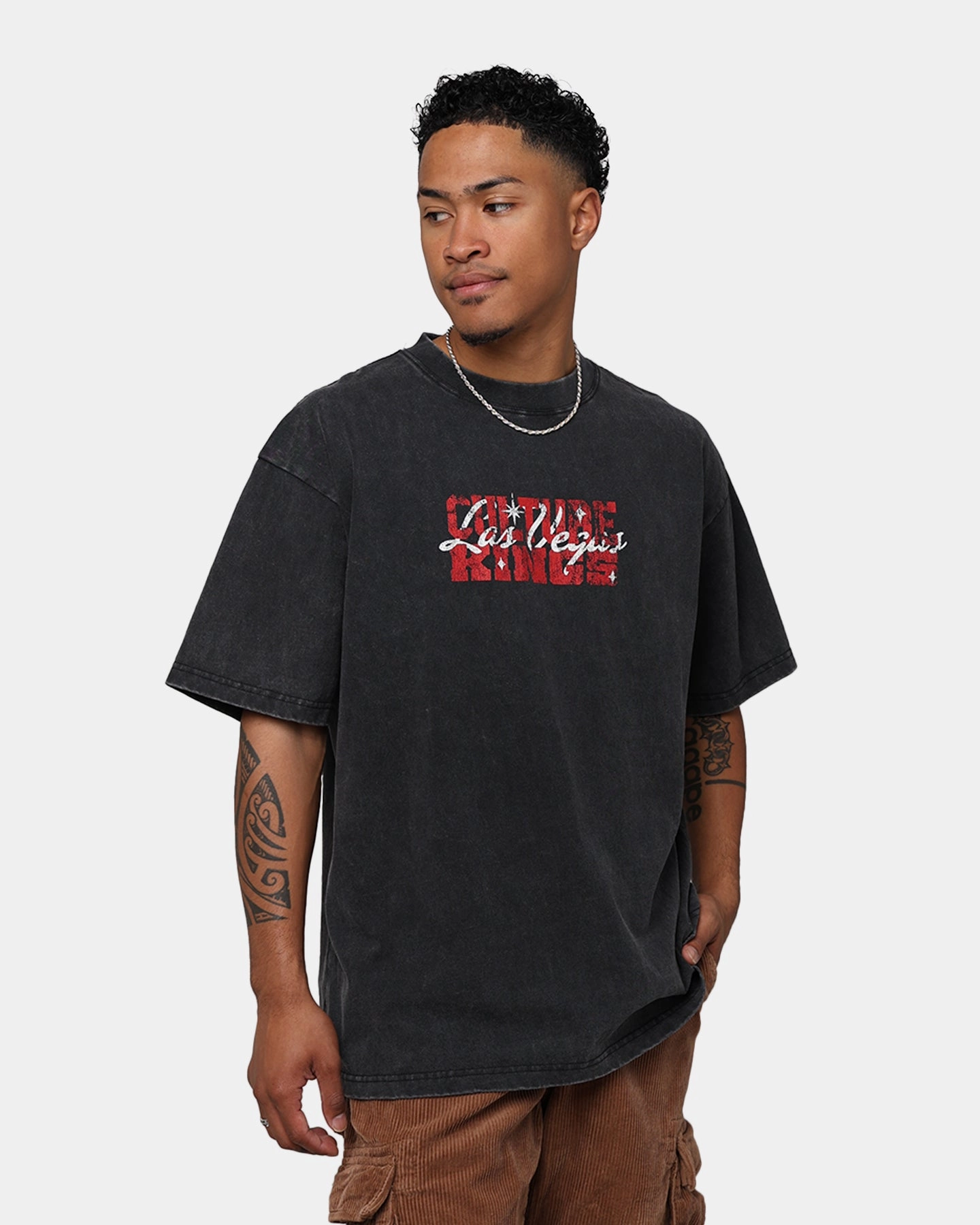 Stylish T-shirt Versatile Layering Cut Culture Kings Entertainment T-Shirt Washed Black