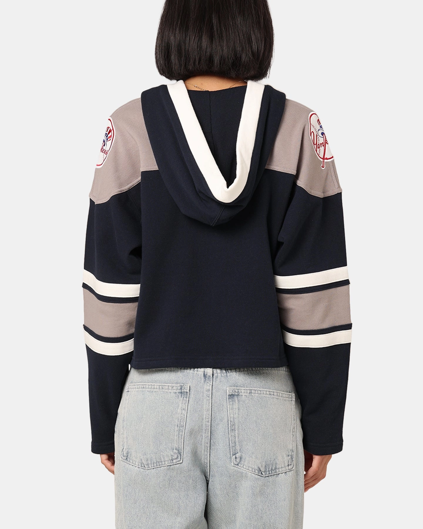 47 Brand Women's New York Yankees Cropped Lacer Hoodie Fall Navy MinimalistStyle