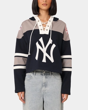Flattering Drape HeatRegulating 47 Brand Women's New York Yankees Cropped Lacer Hoodie Fall Navy