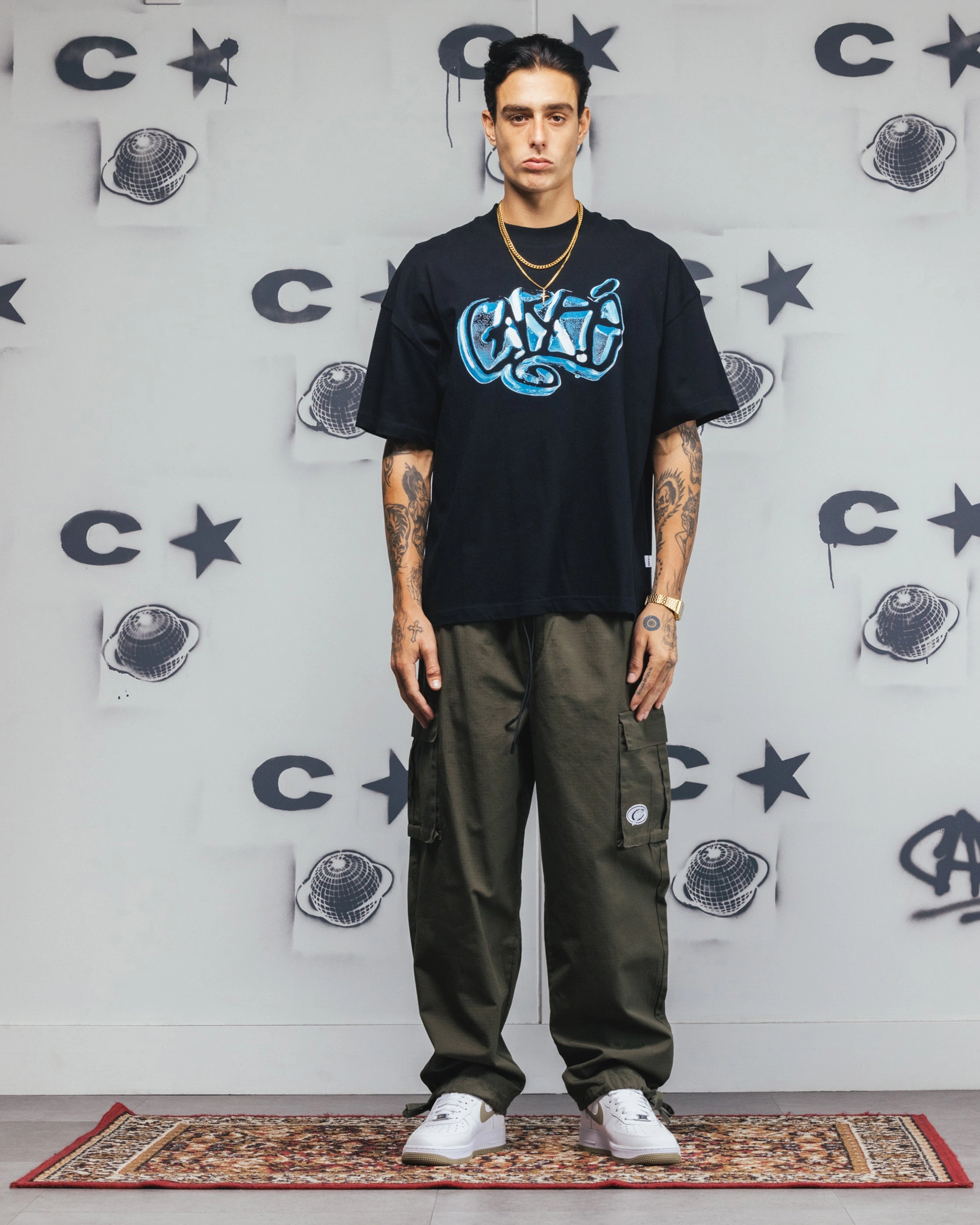 Carre Frosted T-Shirt Black Durable Overlock Stitch