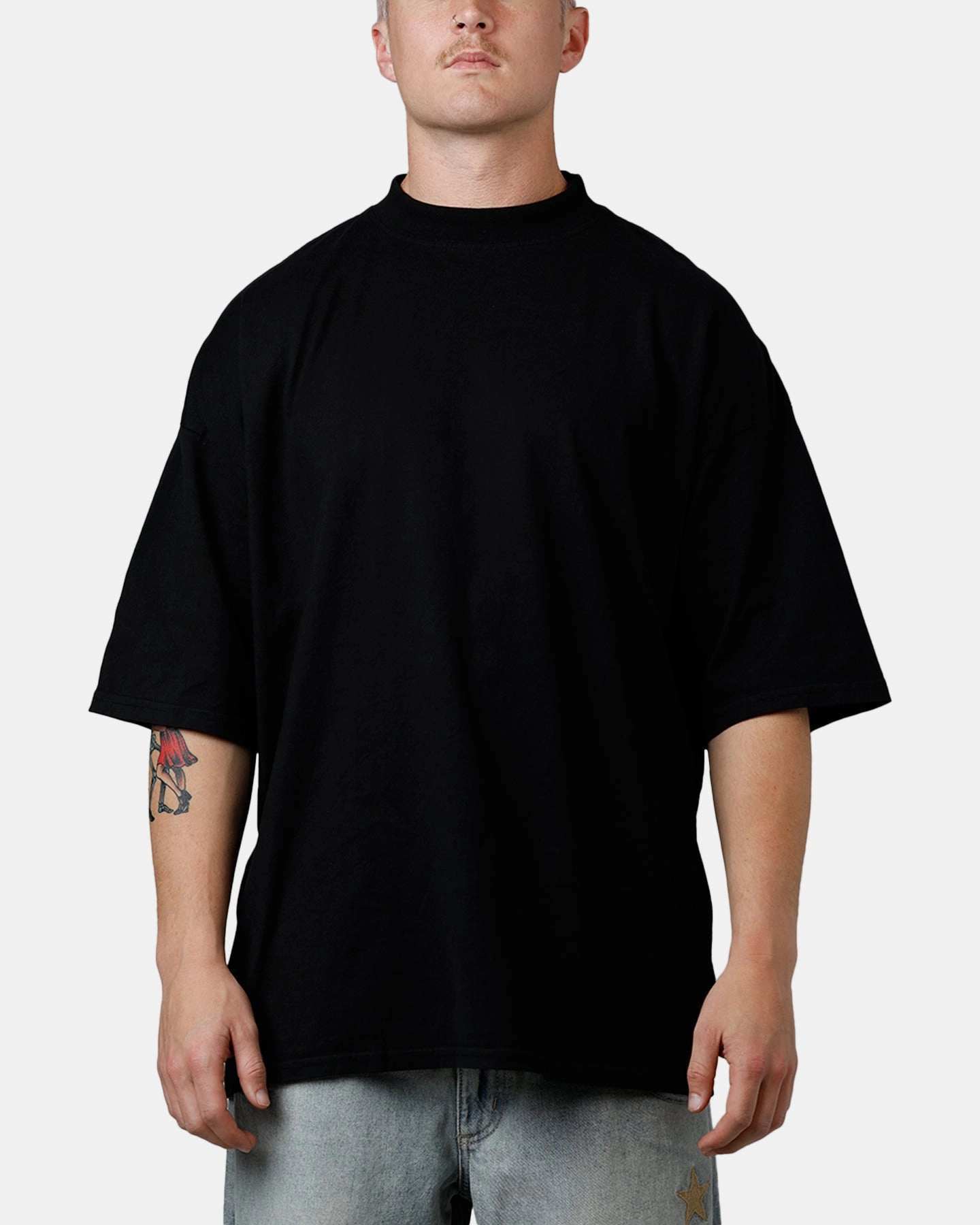 Culture Kings Everyday Mock Neck T-Shirt Black Elasticated Hem