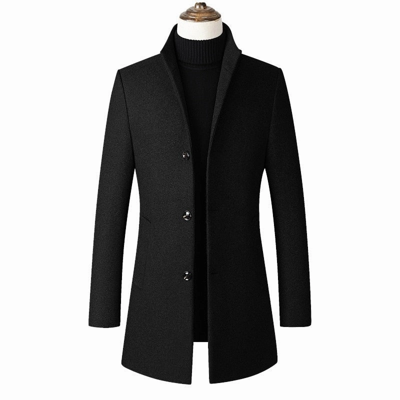 Stitched Look West Louis? Warm Single-Breasted Woolen Business Style Overcoat