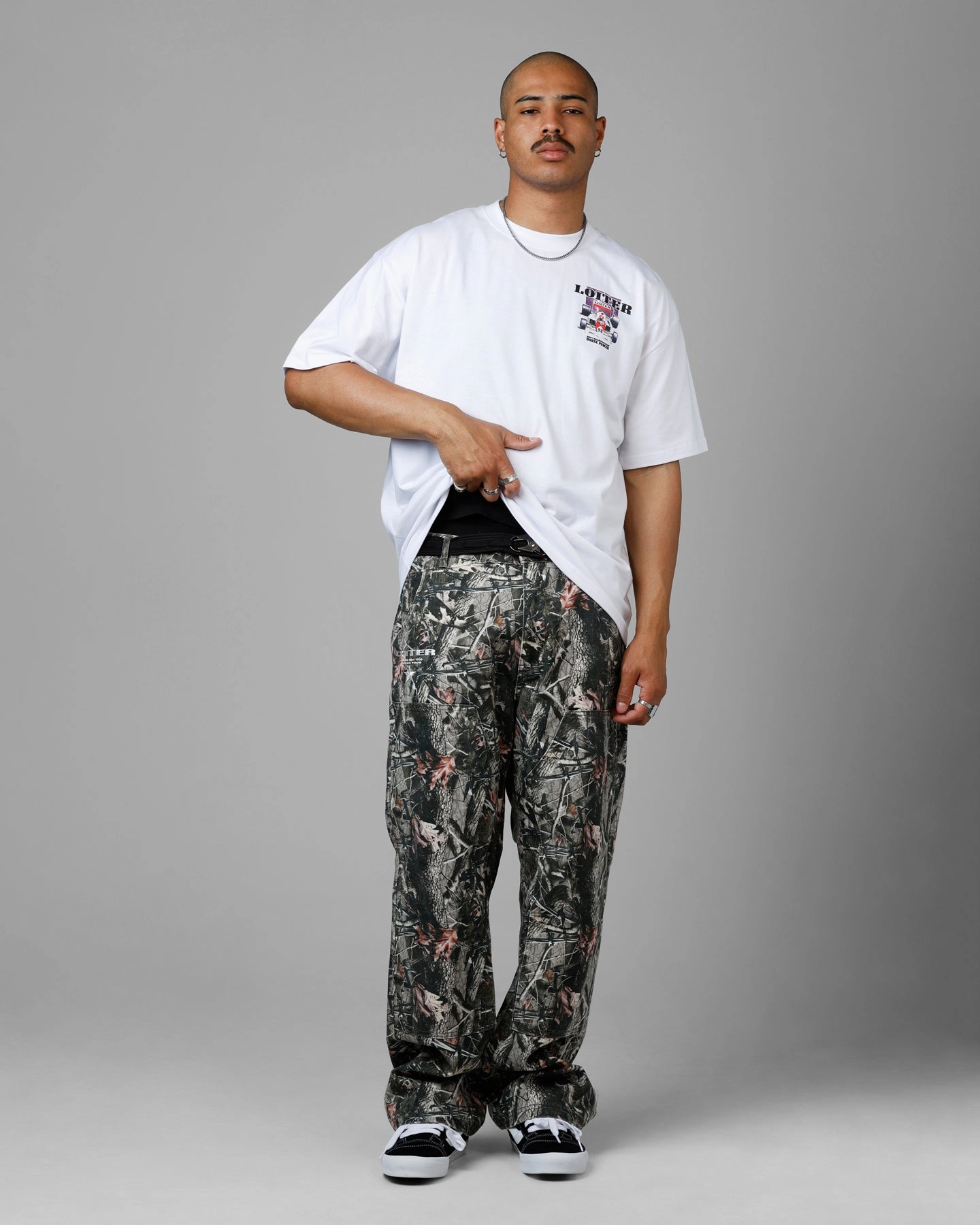 Loiter Horse Power Vintage Drop T-Shirt White WrinkleFree Weave BuiltInLayer