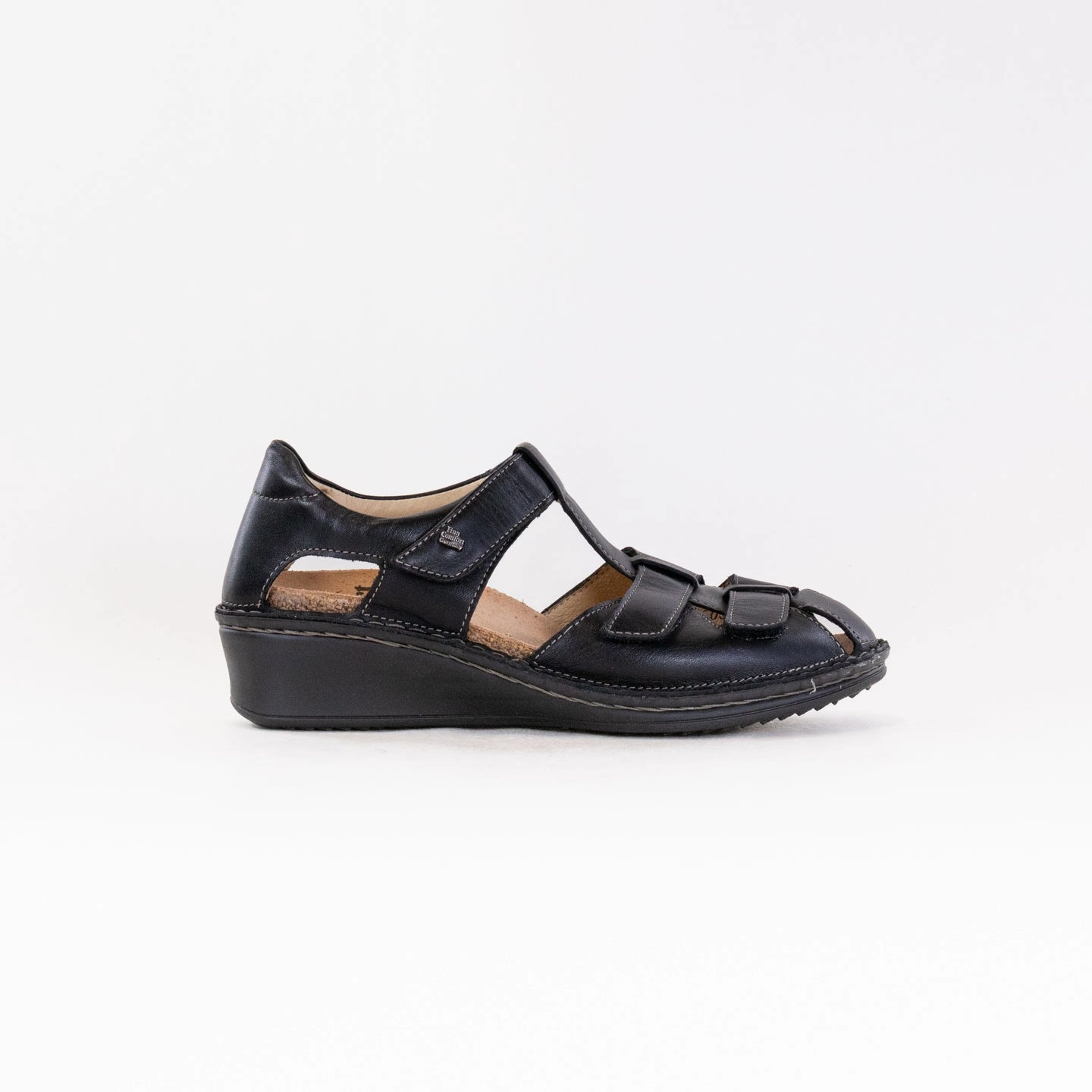 Finn Comfort Funen (Women's) - Black Leather mesh material Island Time