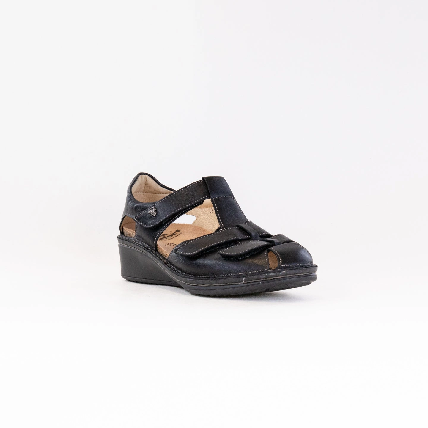 Finn Comfort Funen (Women's) - Black Leather Sporty Sandals for Summer Chic Days