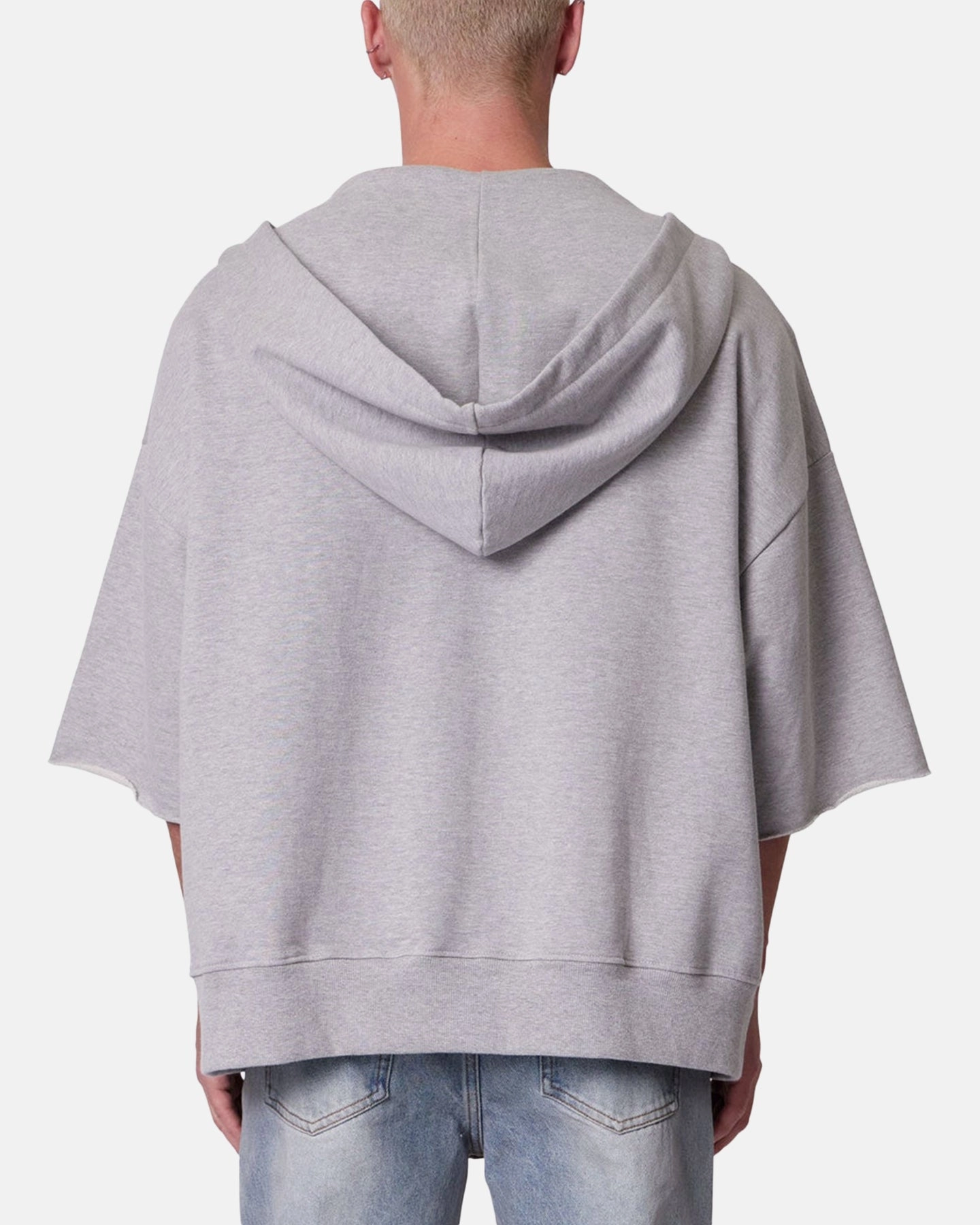 Mesh Lining MNML Hooded 3/4 Sleeve Rag Sweater Grey