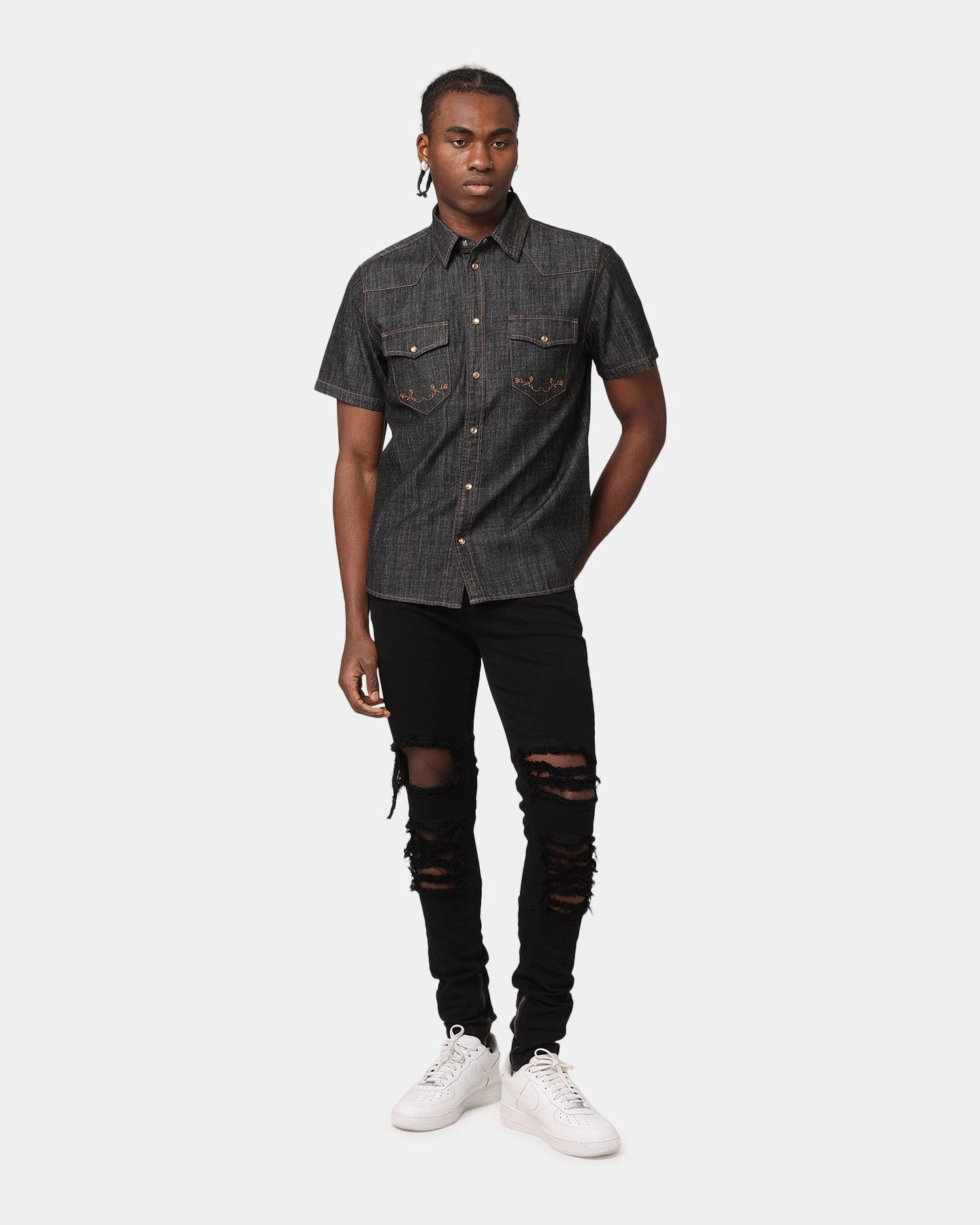 Quick Access Zipper Saint Morta Rodeo Denim Shirt Black