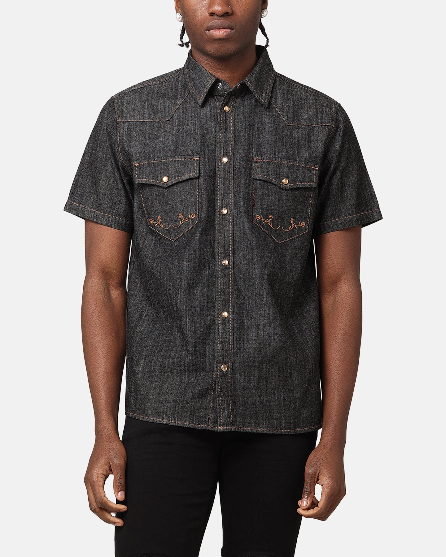 EasyCare Material Bold Design Saint Morta Rodeo Denim Shirt Black