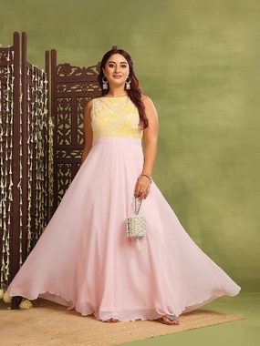 Women's Dusty Pink Boat Neck Sleeveless Self-Design Lace-Overlaid Georgette Maxi Dress Euro Ease