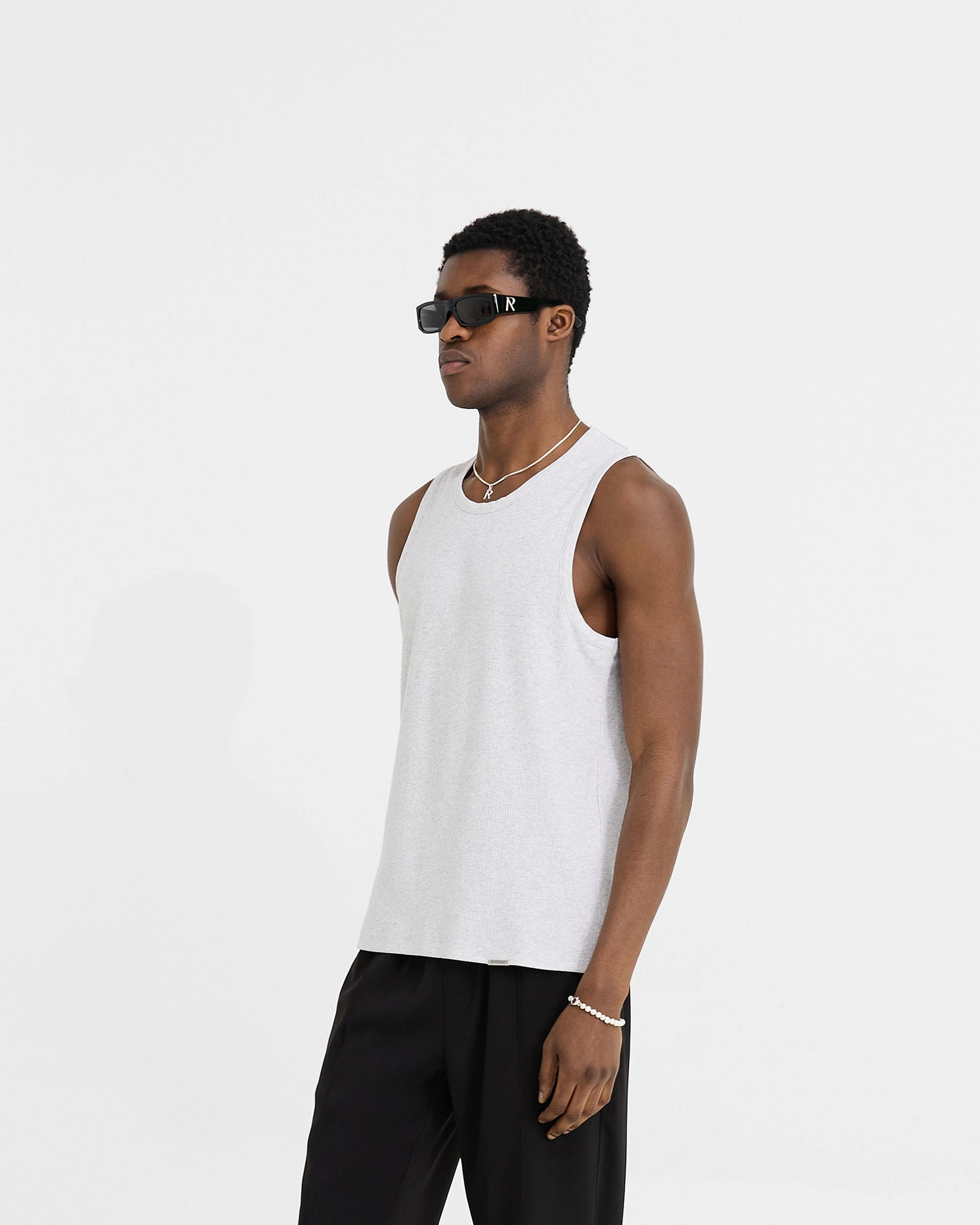 Initial Rib Vest - Ice Grey Marl V neck Active Look