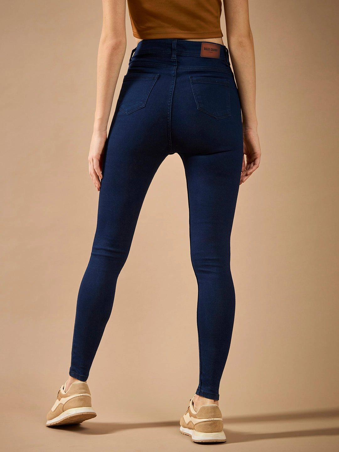 Women's Navy Blue Skinny-Fit High-Rise Regular-Length Clean-Look Stretchable Denim Jeans Anytime Wear Curved Seam Construction