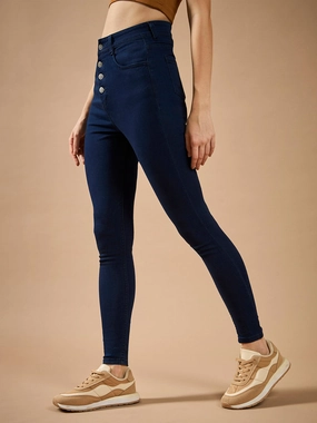 Women's Navy Blue Skinny-Fit High-Rise Regular-Length Clean-Look Stretchable Denim Jeans Urban appeal Chill Style