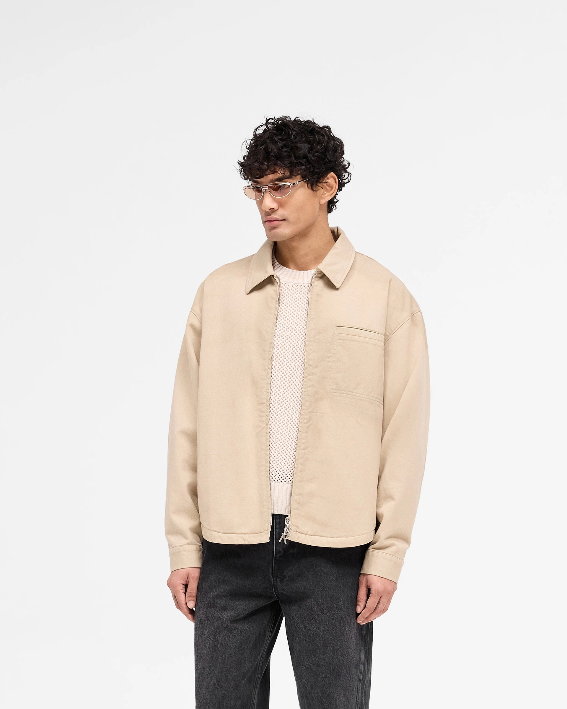 Lightweight Wear Cotton Zip Through Shirt - Beige