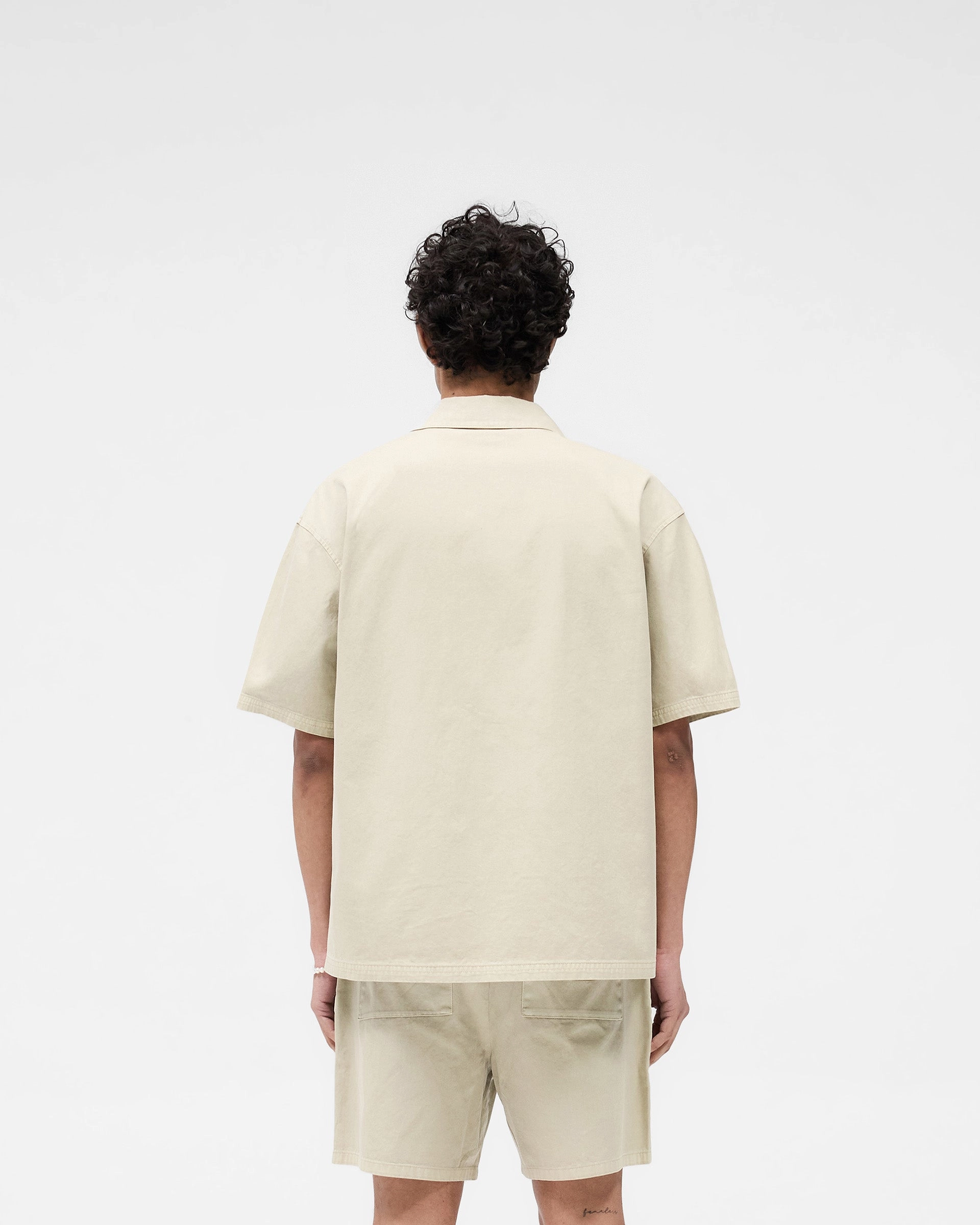 Short Sleeve Cotton Overshirt - Beige Tropical theme