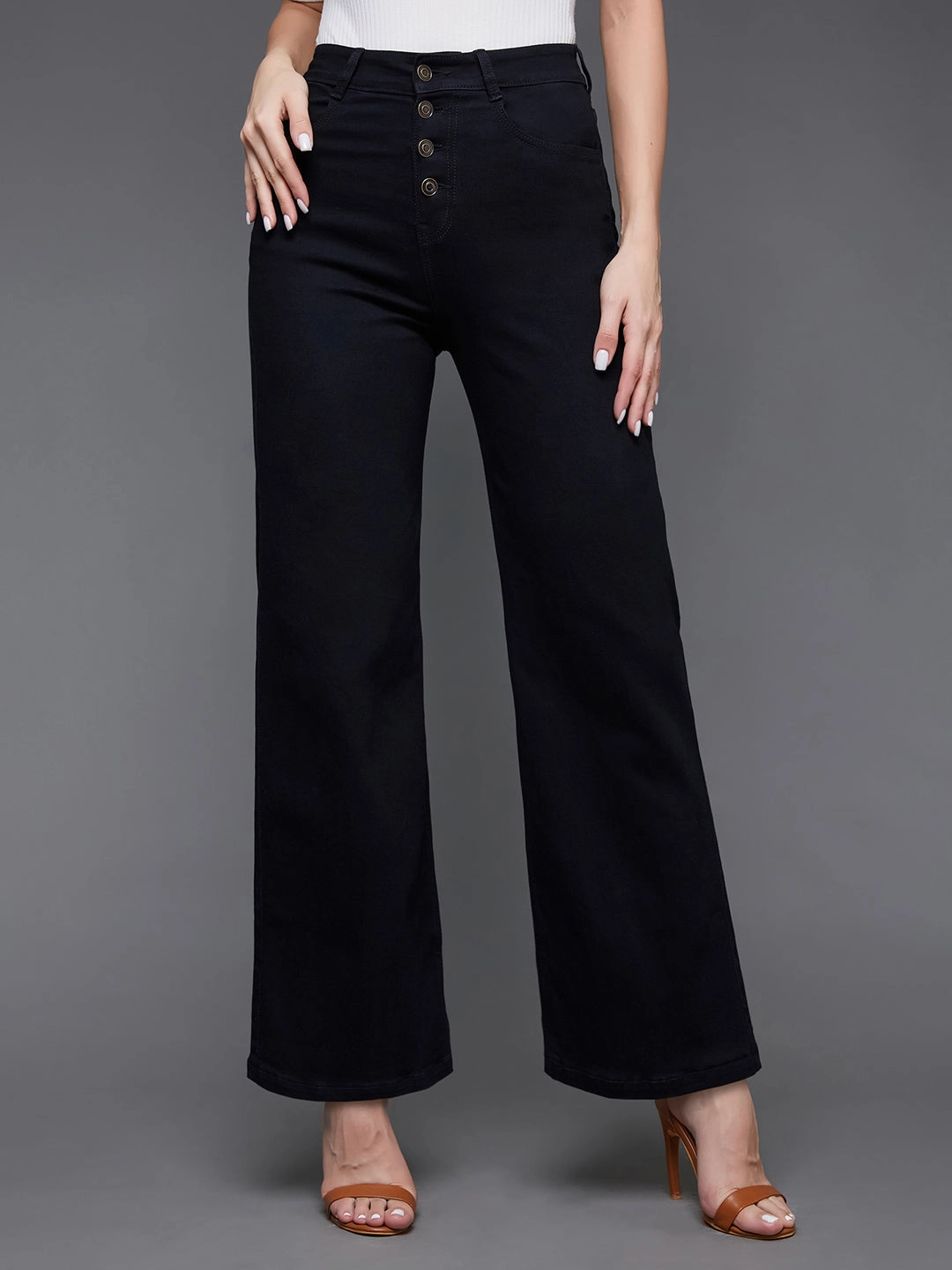 City Walk Smooth Affordable Neutral Holiday Vibes 24/7 Comfort Black Wide-Leg High-Rise Stretchable Denim Jeans
