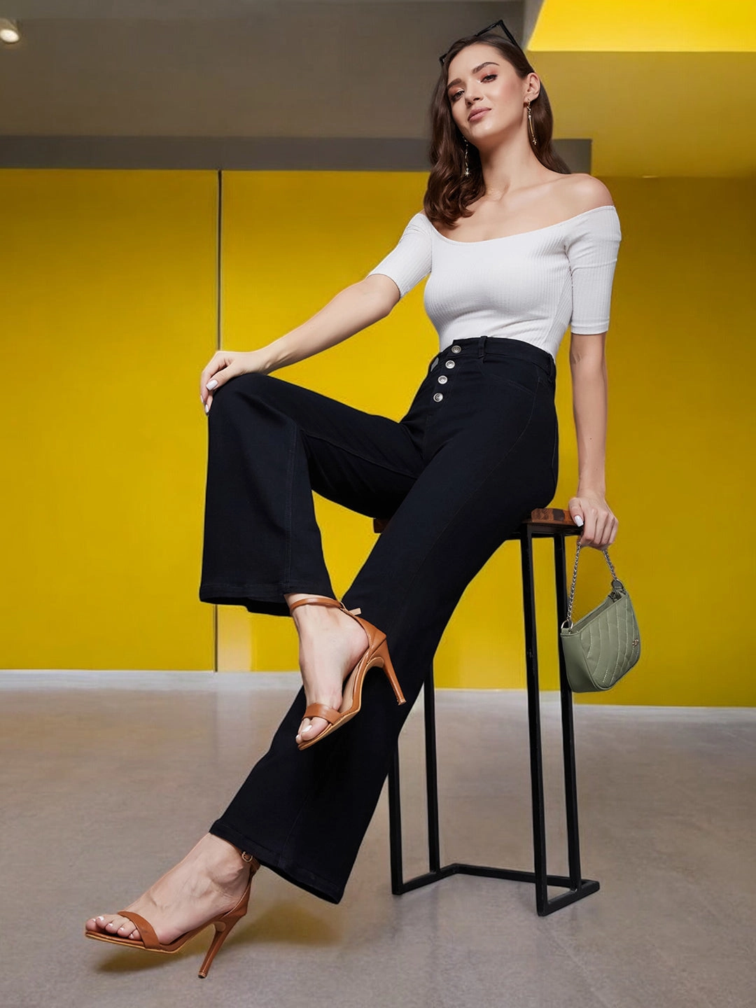 Light Touch 24/7 Comfort Black Wide-Leg High-Rise Stretchable Denim Jeans