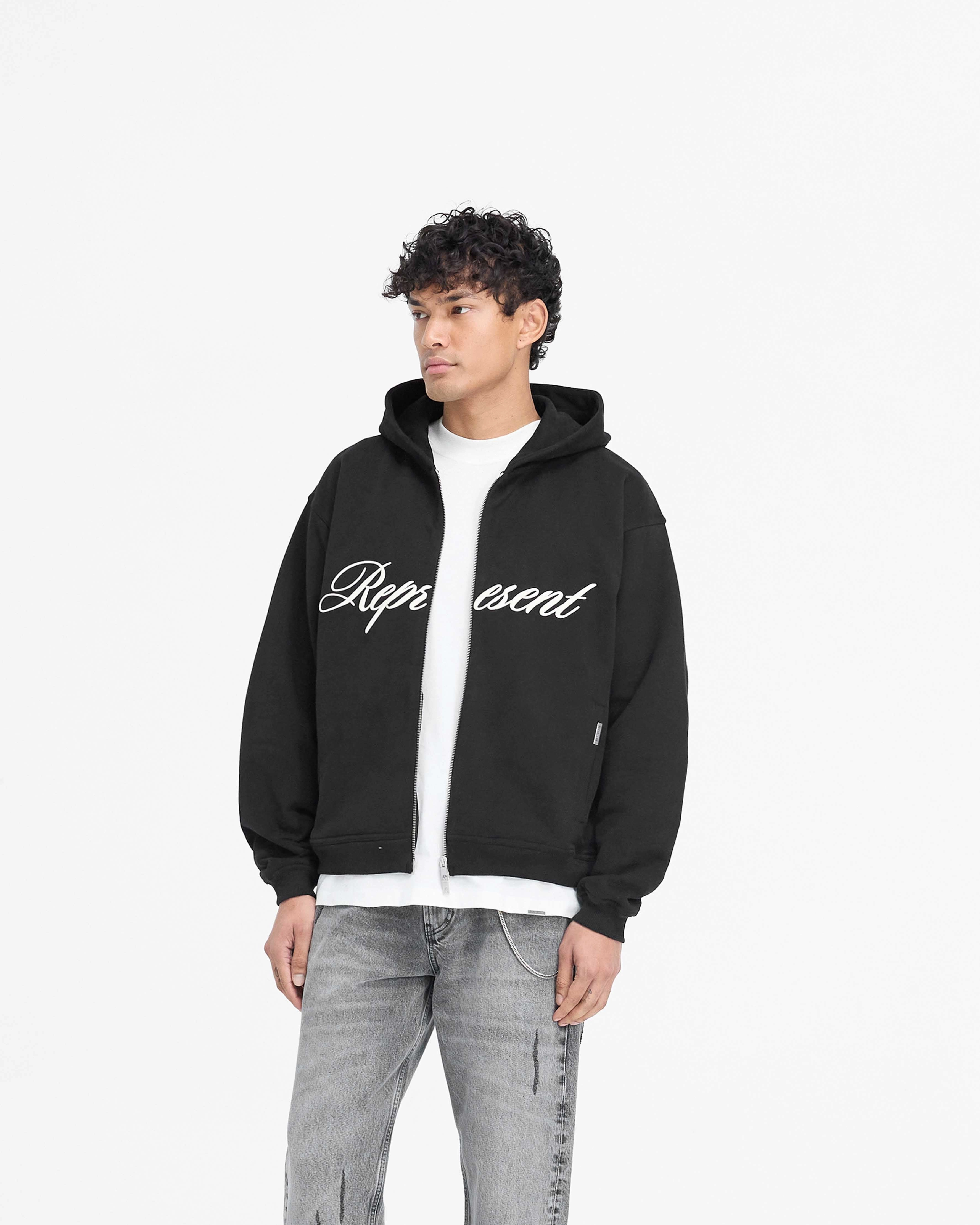 Ladybug like Script Logo Zip Hoodie - Black