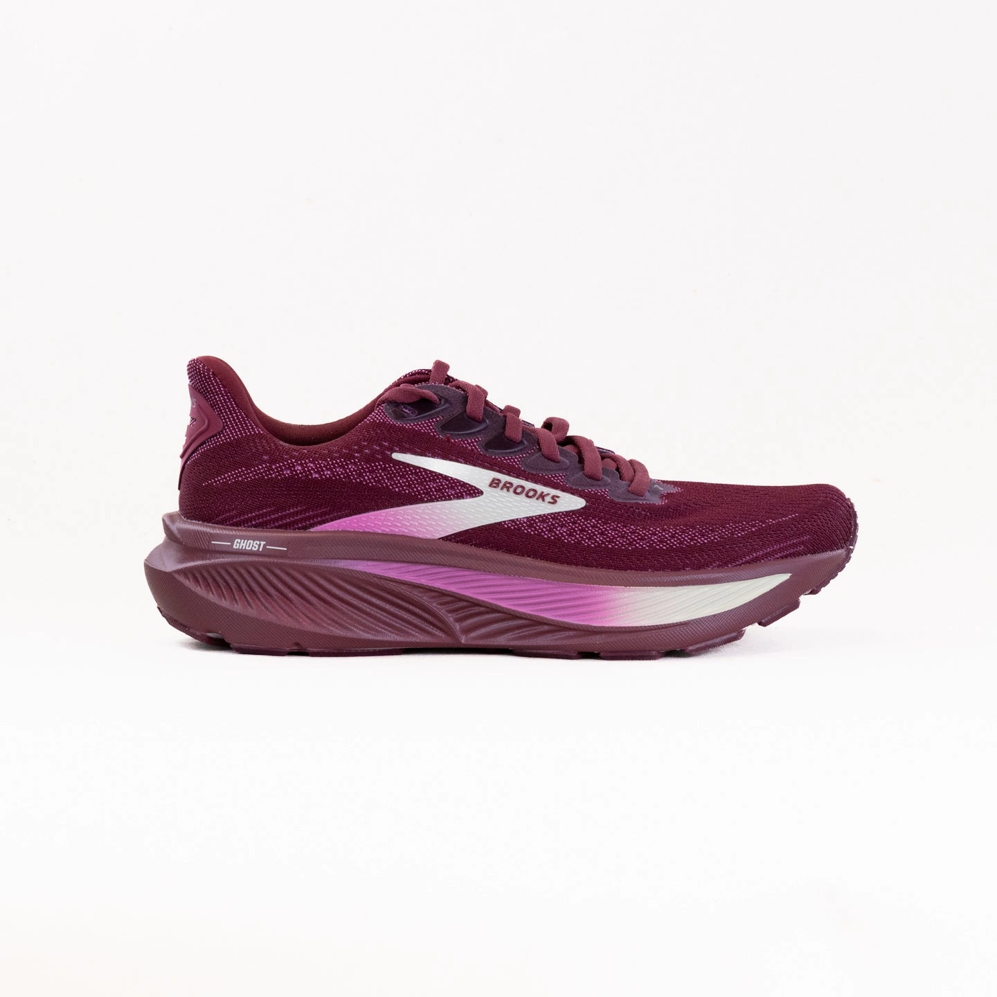 Brooks Ghost 17 (Women??s) - Burgundy/Pink/Green Hyperboloid Midsole Design