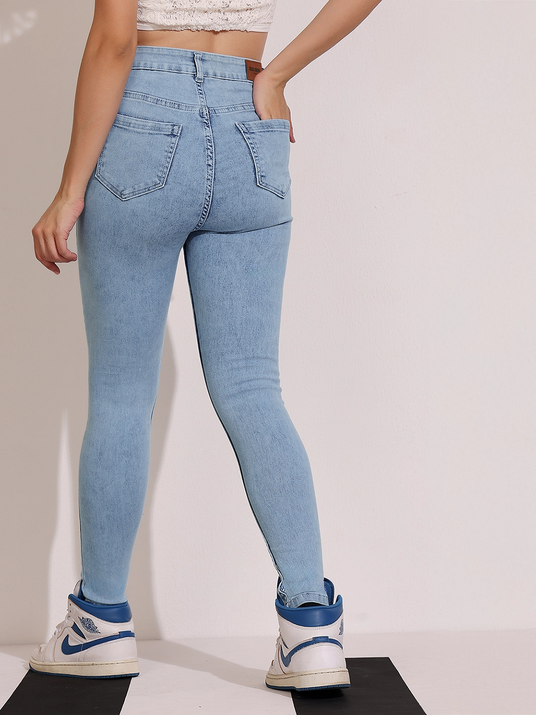 Women's Blue Skinny-Fit High-Rise Clean-Look Regular-Length Stretchable Denim Jeans Couple Look Elegant Summer Vibes