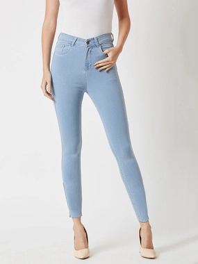 Daily Go Women's Light Blue Skinny High-Rise Distressed Cropped Denim Jeans