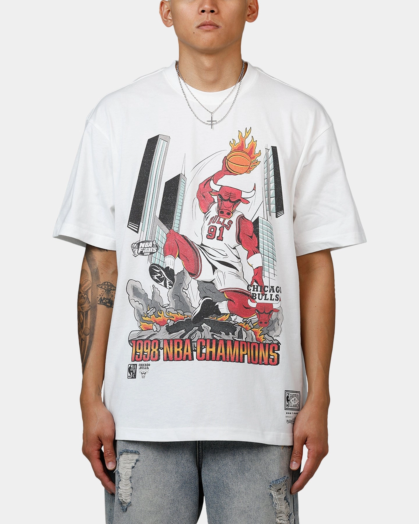 NaturalFiberBlend Tubular Body Construction Mitchell & Ness Chicago Bulls Board Beaker T-Shirt Vintage White