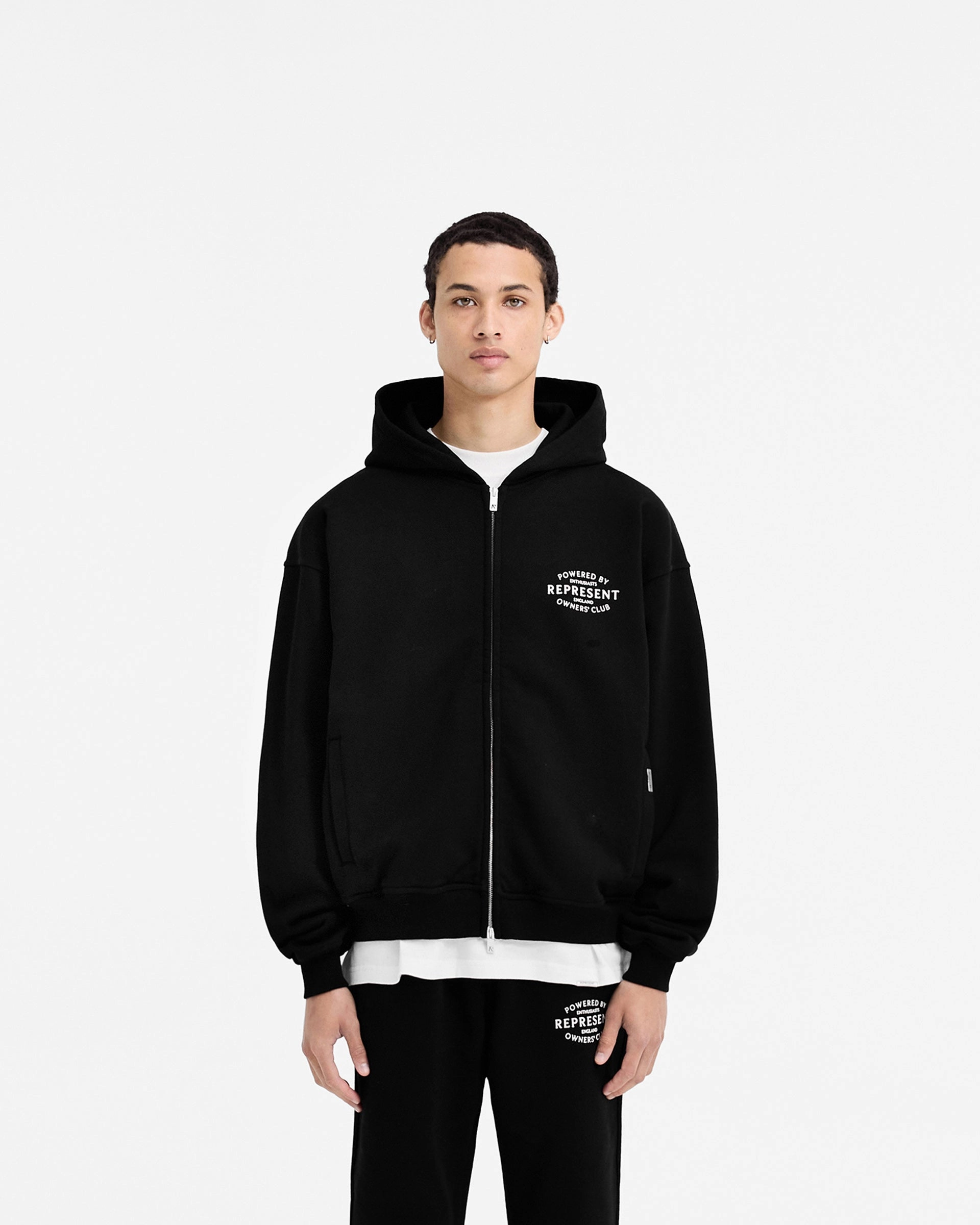 Represent Owners Club Stamp Zip Up Hoodie - Jet Black polka dot style Lightweight Stretch