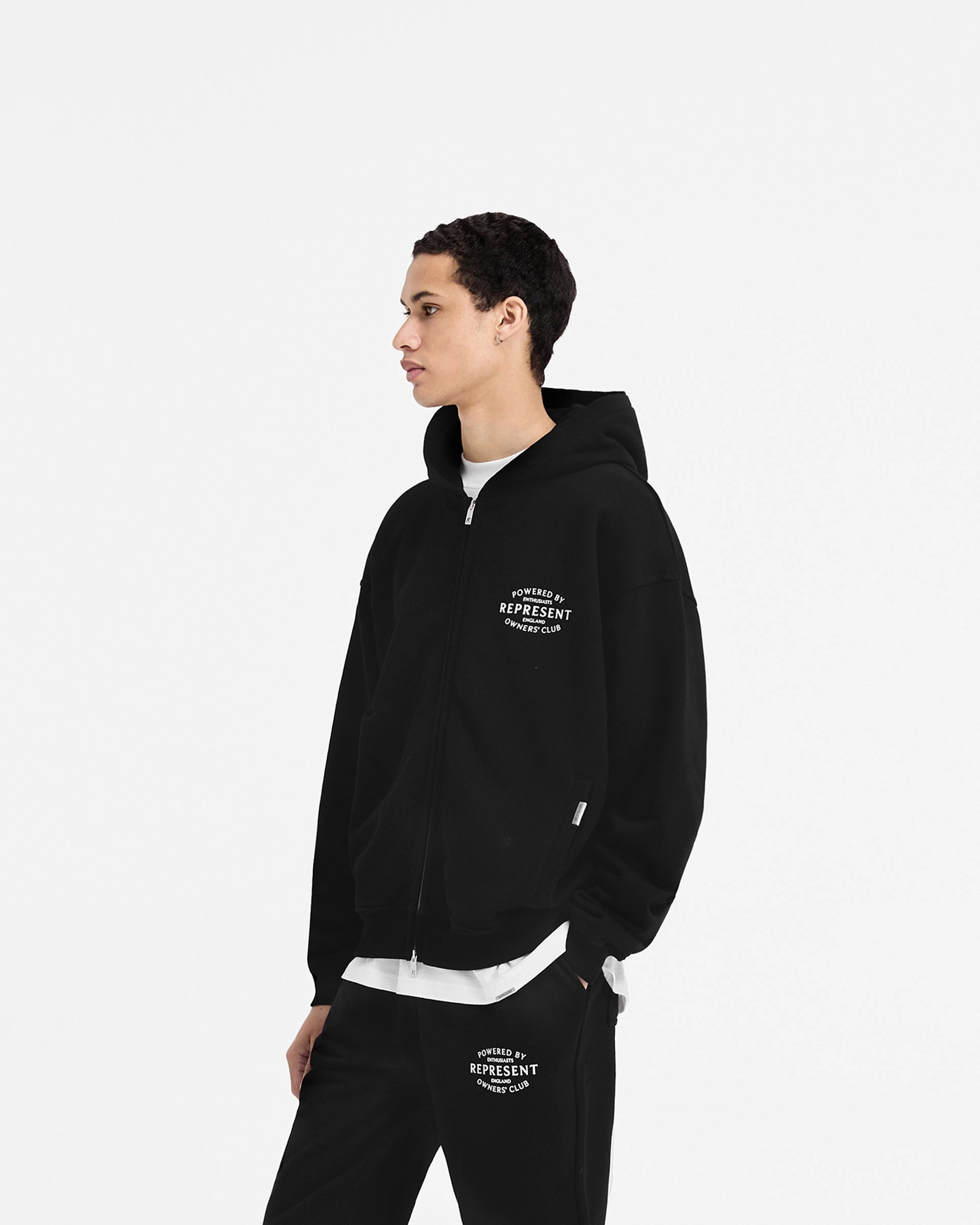 Represent Owners Club Stamp Zip Up Hoodie - Jet Black Affordable Beach club style