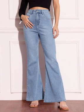 CHASEshape? Light-Blue Bootcut High-Rise Stretchable Denim Jeans Casual Look Durable Triple Stitched Seams