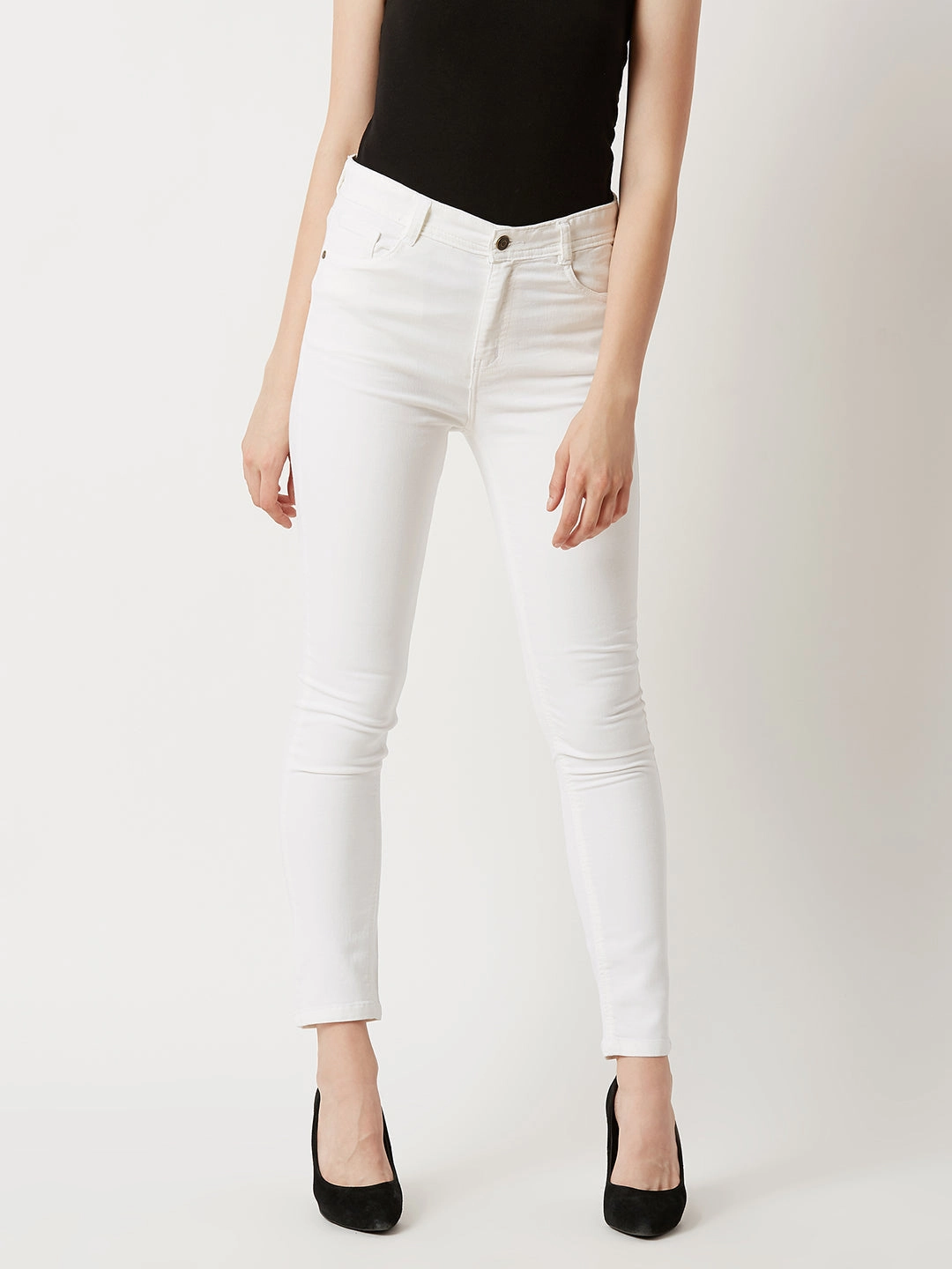 24/7 Comfort White Skinny High-Rise Stretchable Denim Jeans Versatile Waist Design