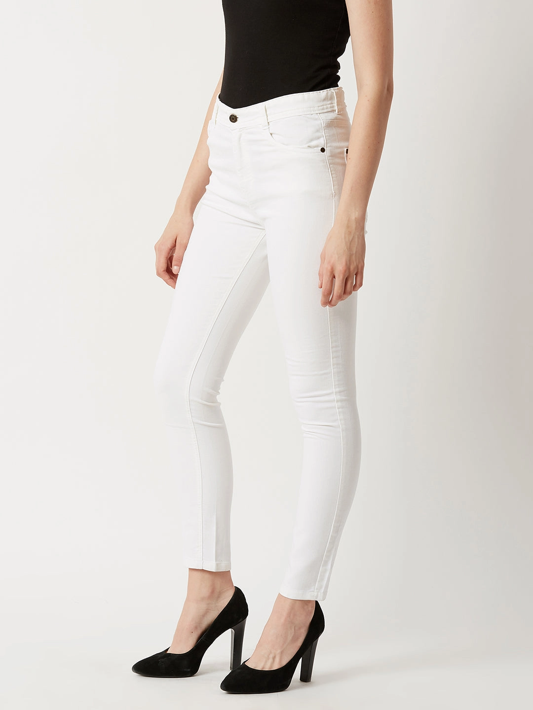 24/7 Comfort White Skinny High-Rise Stretchable Denim Jeans Outfit Base Fitted Comfort