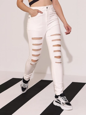Women's White Skinny High Rise Ripped Regular length Stretchable Denim Jeans Trend Setter Chill Outfit