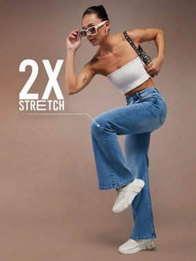 CHASEstretch? Light Blue Wide-Leg High-Rise Denim Jeans Modern Silhouette Moisture Wicking Inner Layer
