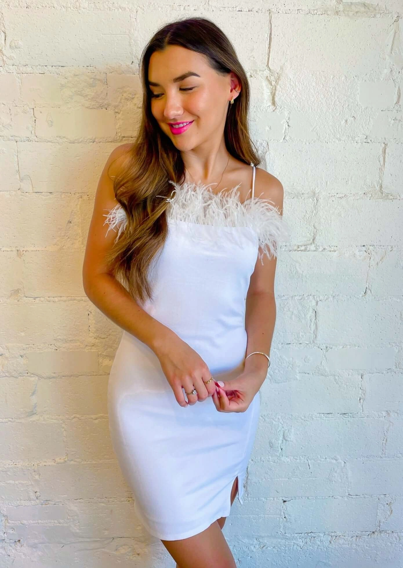 One Wish Feather Dress Light Coral