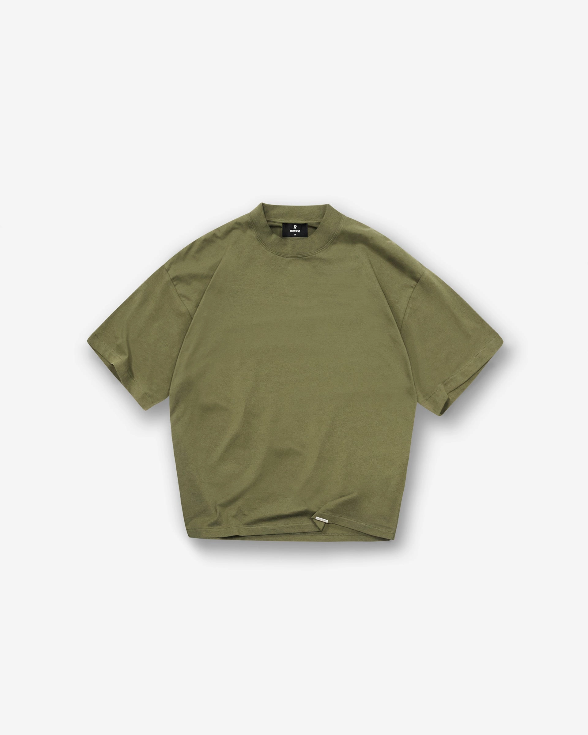 Flexible Shoulder Seams VintageWashEffect Initial Oversized T-Shirt - Army Green