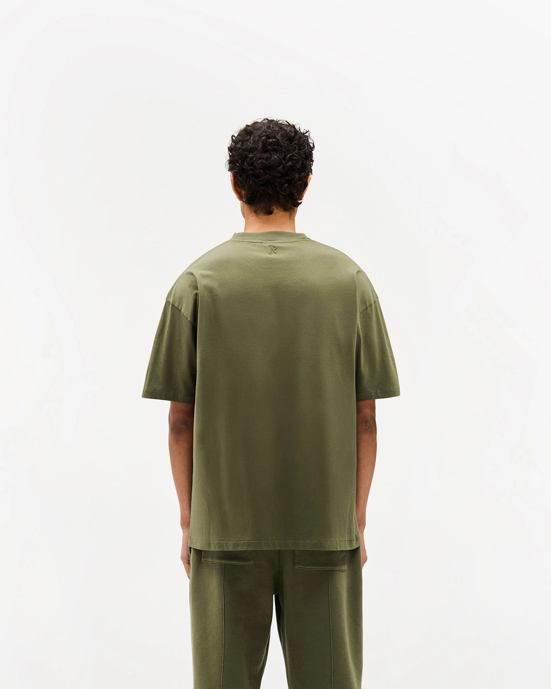 Ultra Soft Blended Textile Initial Oversized T-Shirt - Army Green