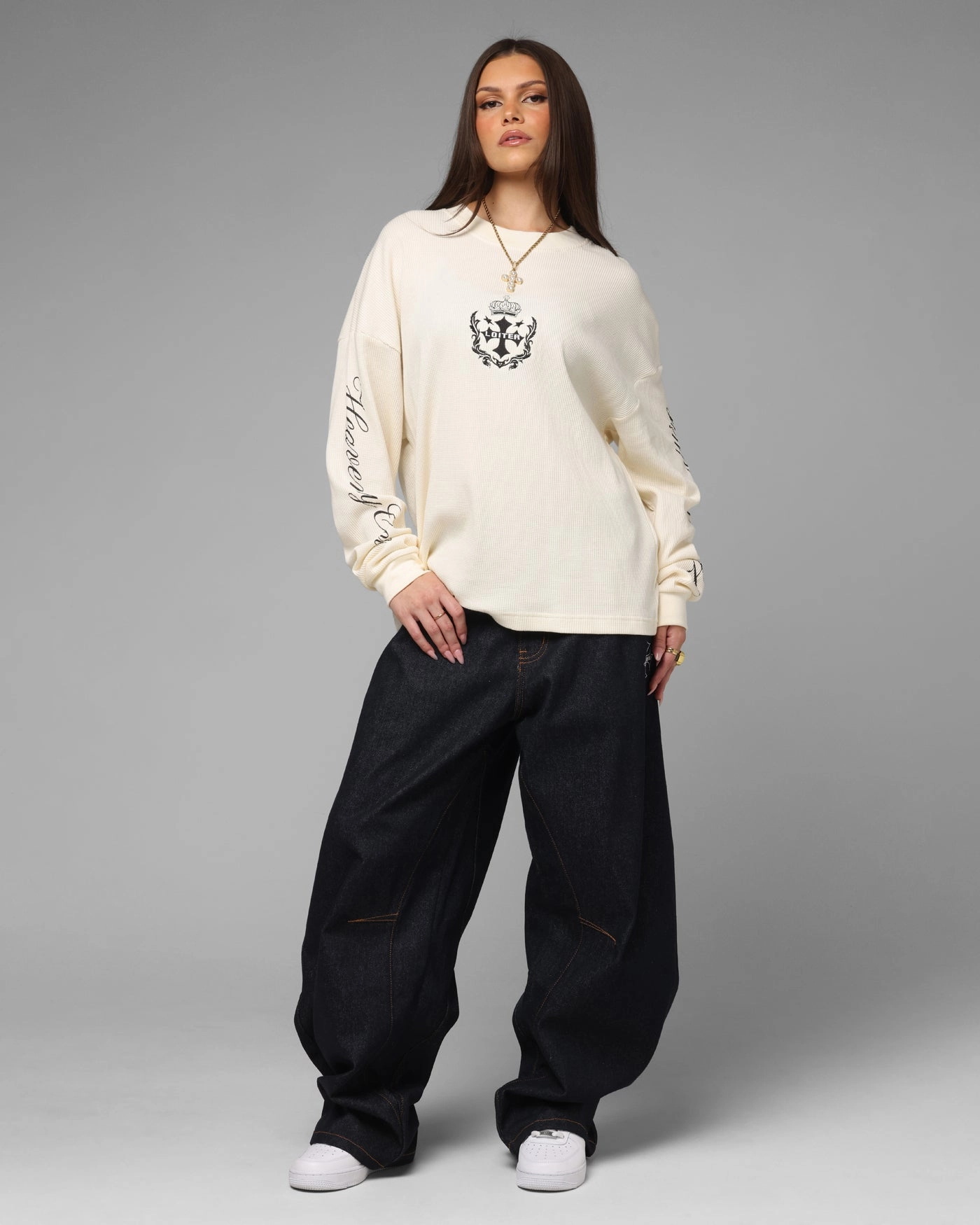 ZeroWastePattern Comfortable Wear Loiter Purity Thermal Long Sleeve T-Shirt Off White