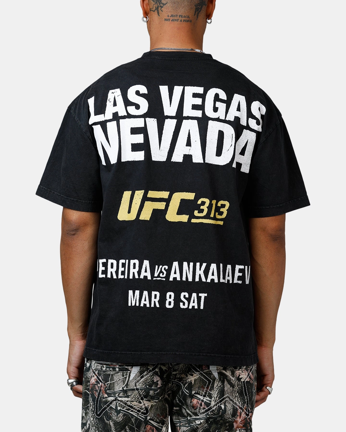 UFC By Culture Kings Justin Gaethje 313 T-Shirt Black Acidwash AntiMicrobialLining Wrinkle Resistant Treatment
