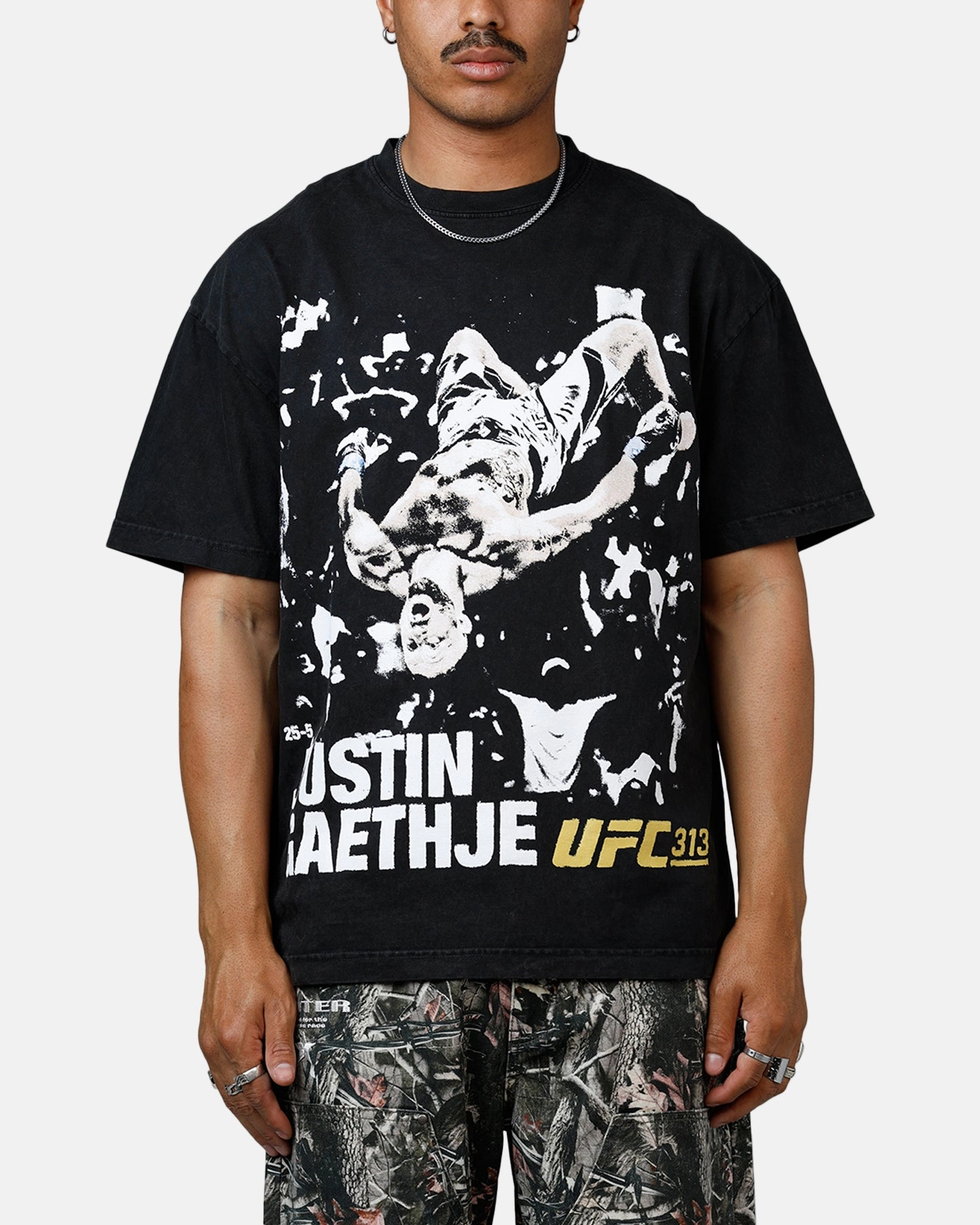 Water resistant coating UFC By Culture Kings Justin Gaethje 313 T-Shirt Black Acidwash