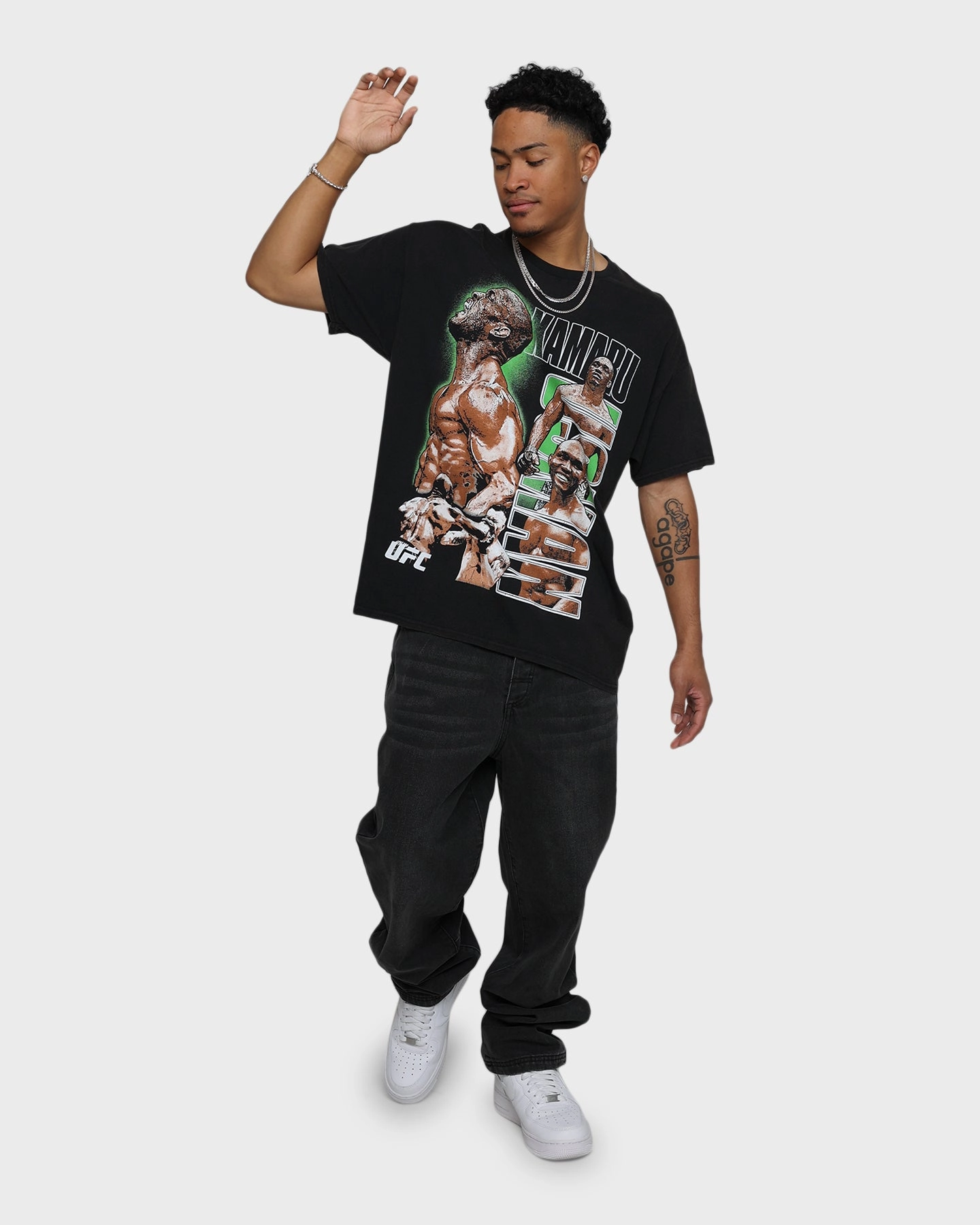 MultiFunctional Pocket Placement UFC By Goat Crew Kamaru Usman Vintage T-Shirt Black Wash