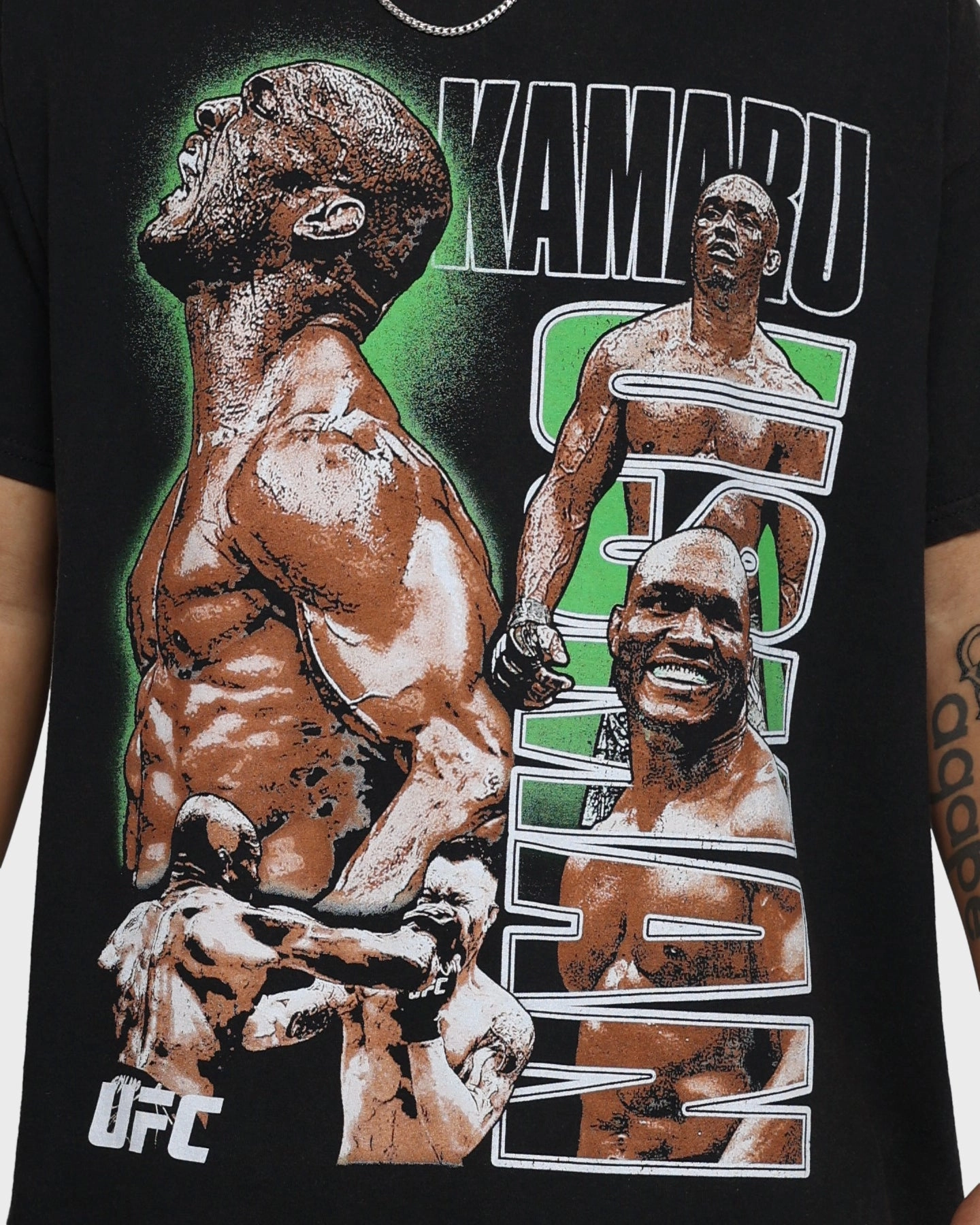 UFC By Goat Crew Kamaru Usman Vintage T-Shirt Black Wash VNeckline Adjustable Shoulder Straps